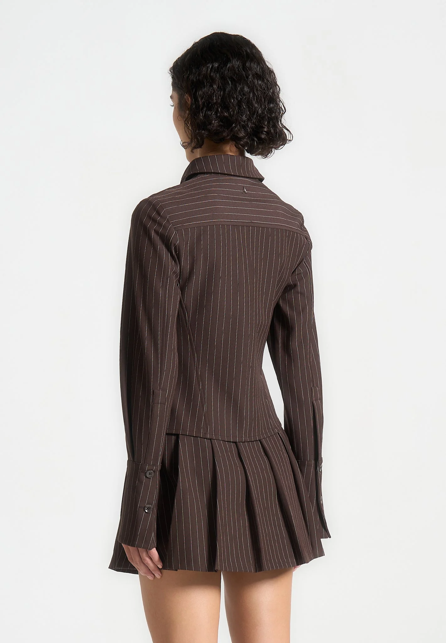 Sonia - Pinstripe Angled Shirt - Brown - Image 4