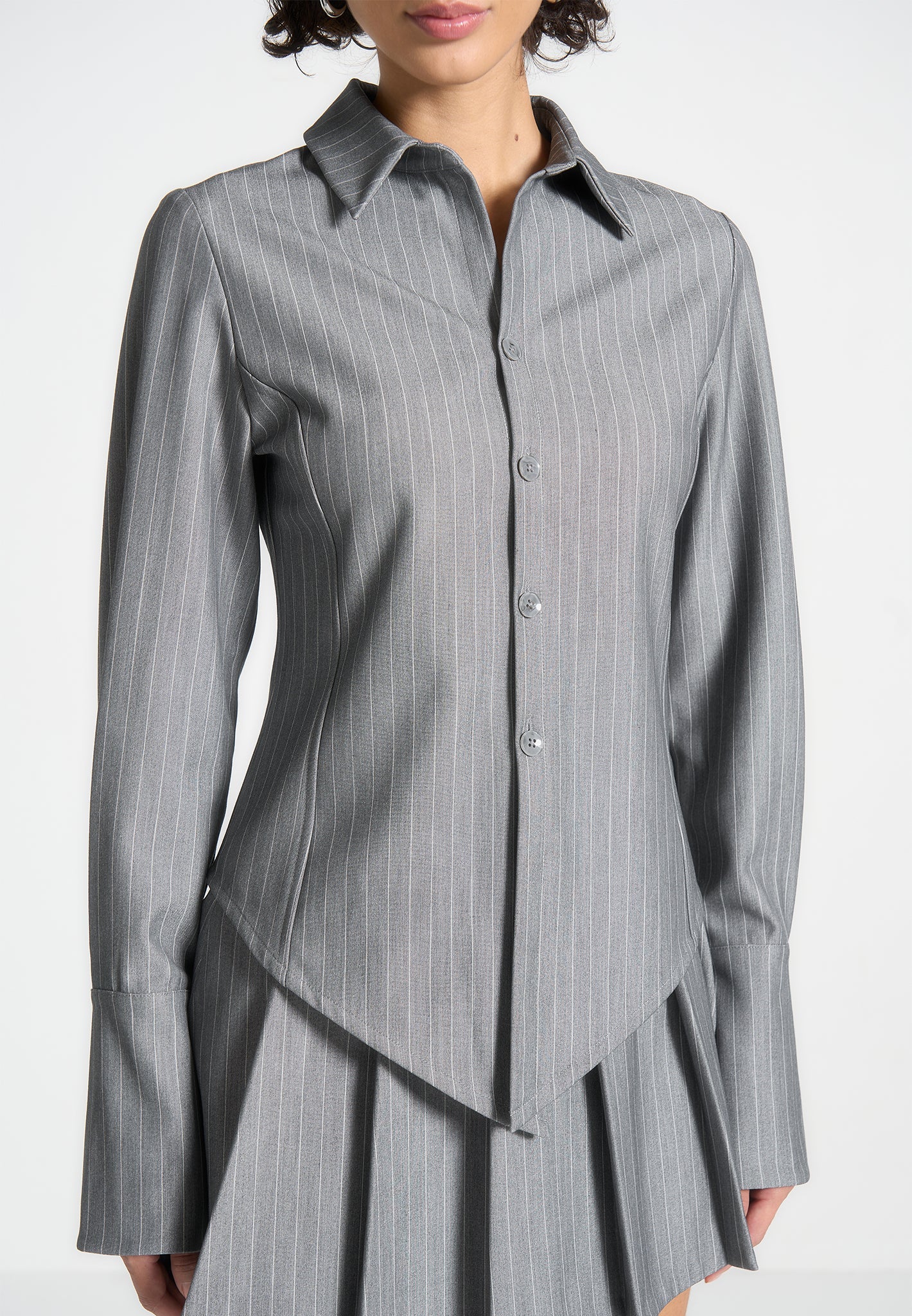 Sonia - Pinstripe Angled Shirt - Grey - Image 3