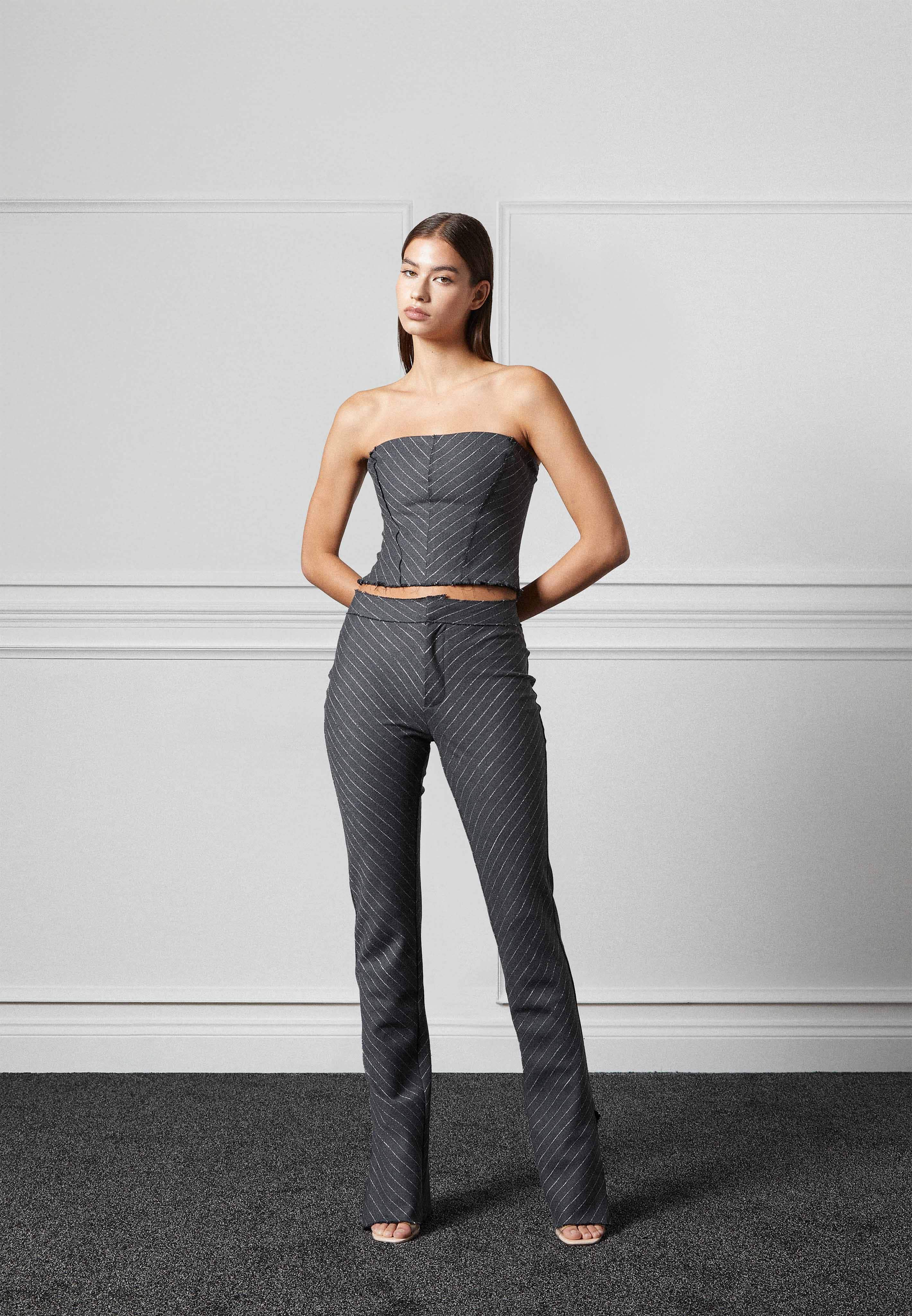Pinstripe Bandeau Corset Top - Grey - Image 4
