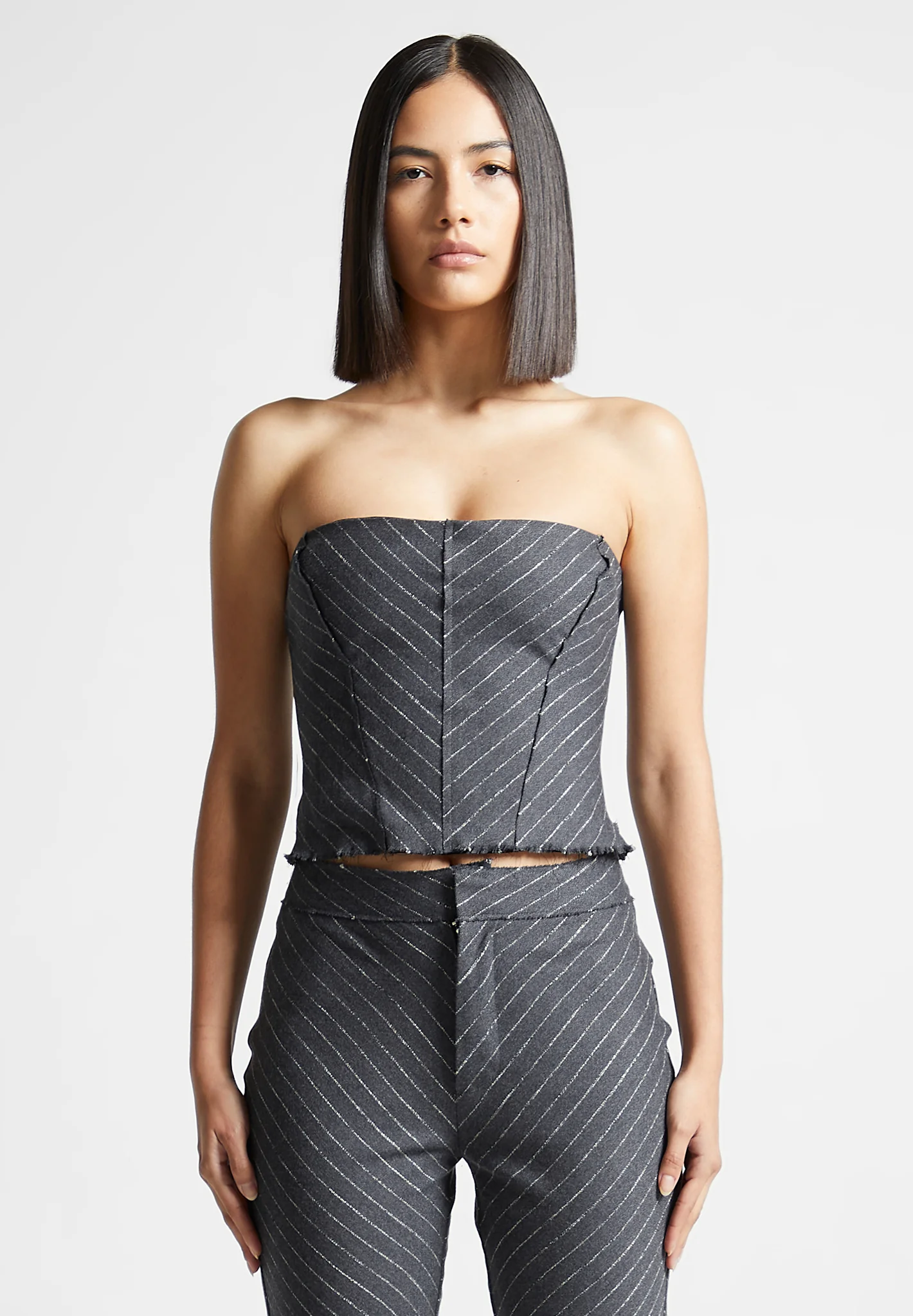 Pinstripe Bandeau Corset Top - Grey - Image 5