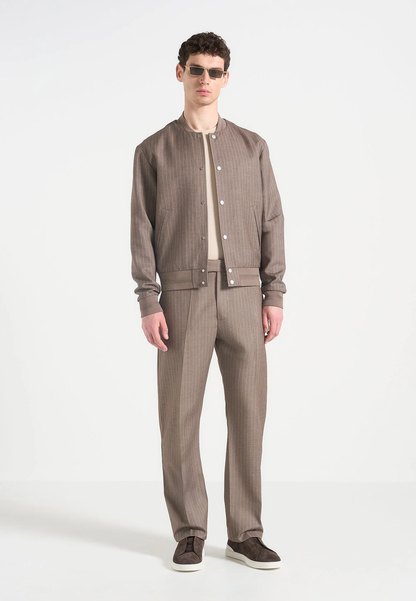Joseph - Regular Fit Pinstripe Tailored Trousers - Taupe - Image 2