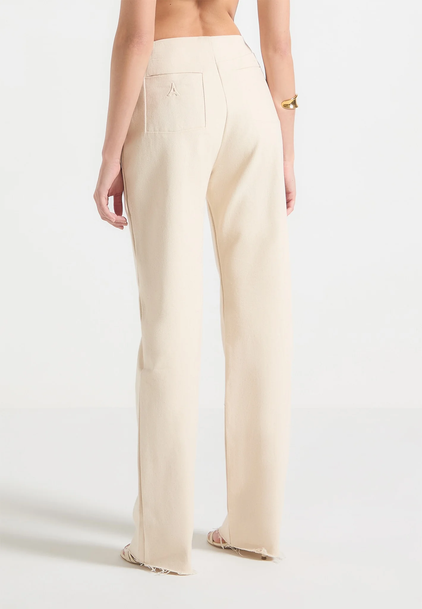 Pleated Mid Rise Straight Leg Jeans - Cream - Image 5