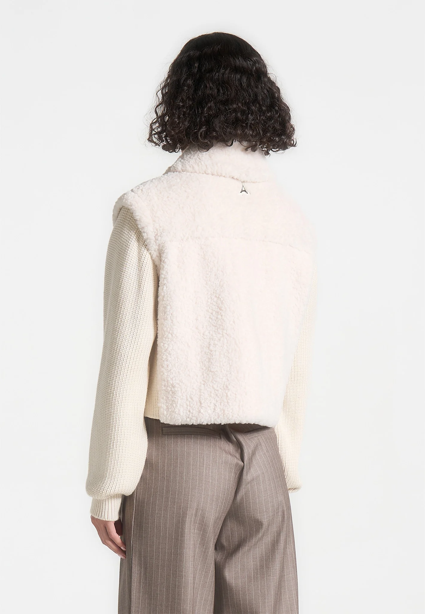 Plush Jacket With Knitted Sleeves - Cream - Image 3