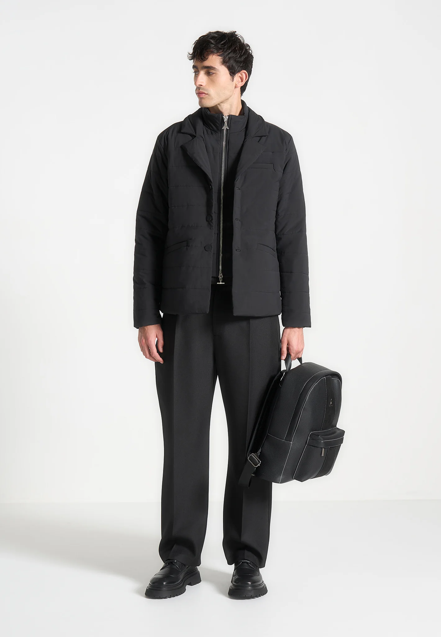 Quilted Blazer Jacket - Black - Image 2