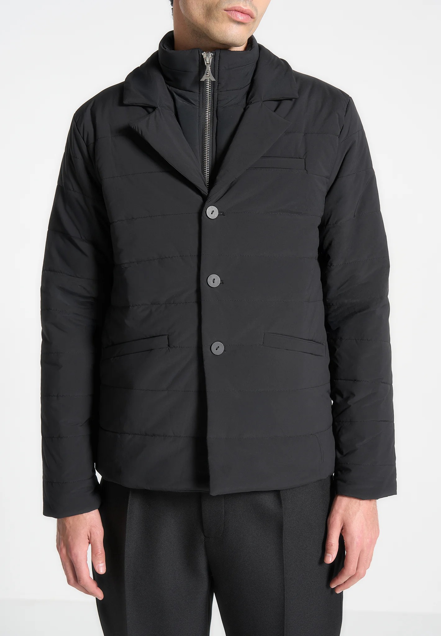 Quilted Blazer Jacket - Black - Image 4