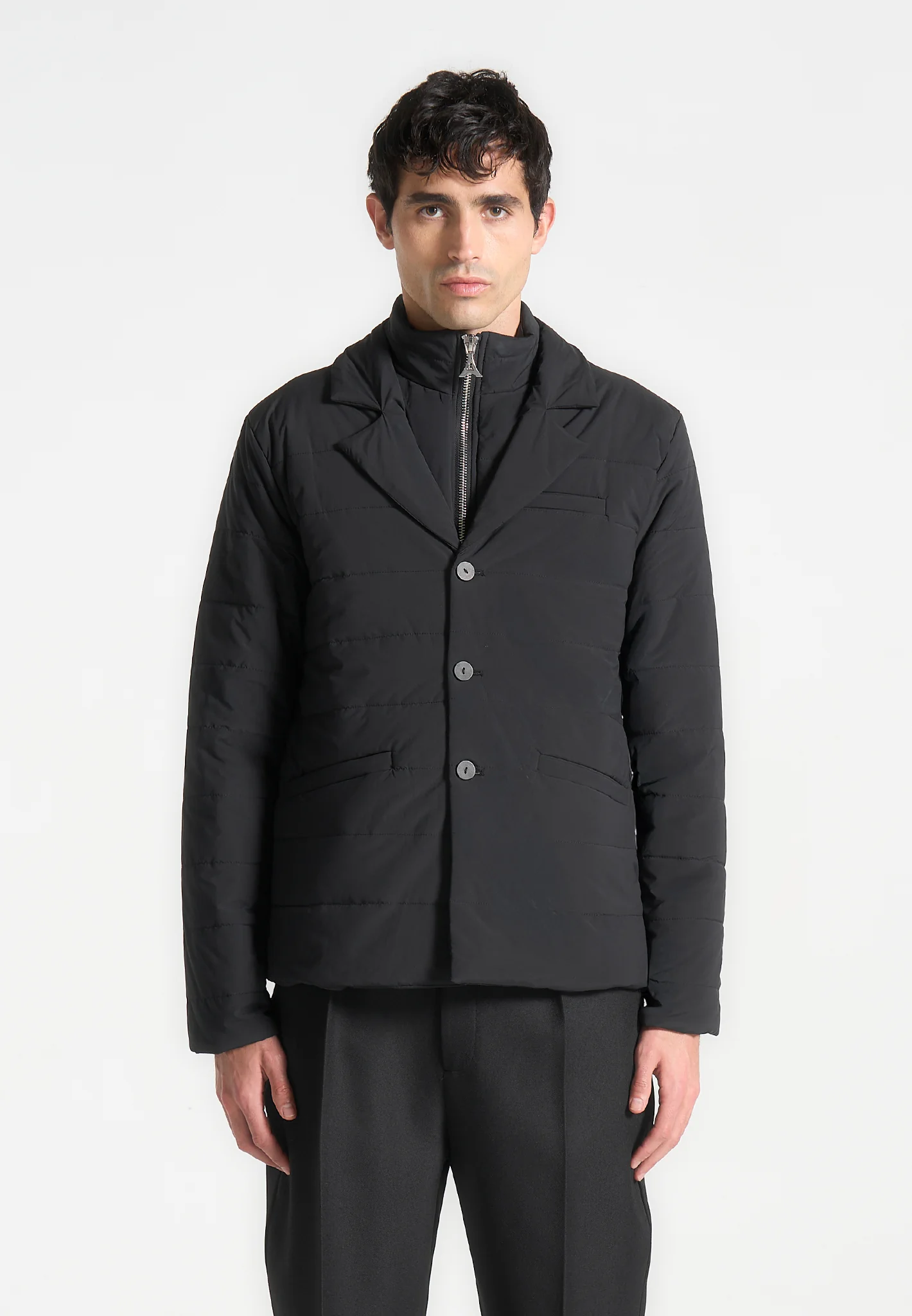 Quilted Blazer Jacket - Black - Image 5