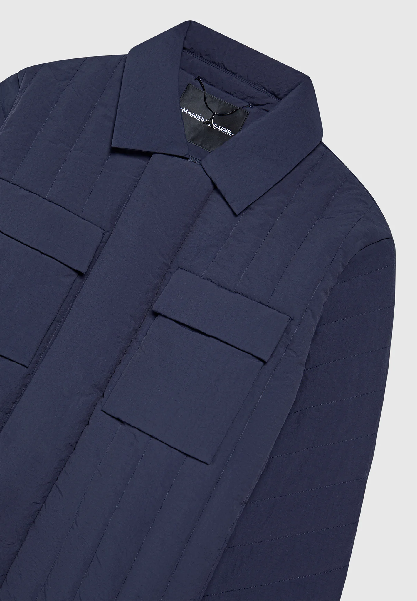 Quilted Harrington Jacket - Navy - Image 4