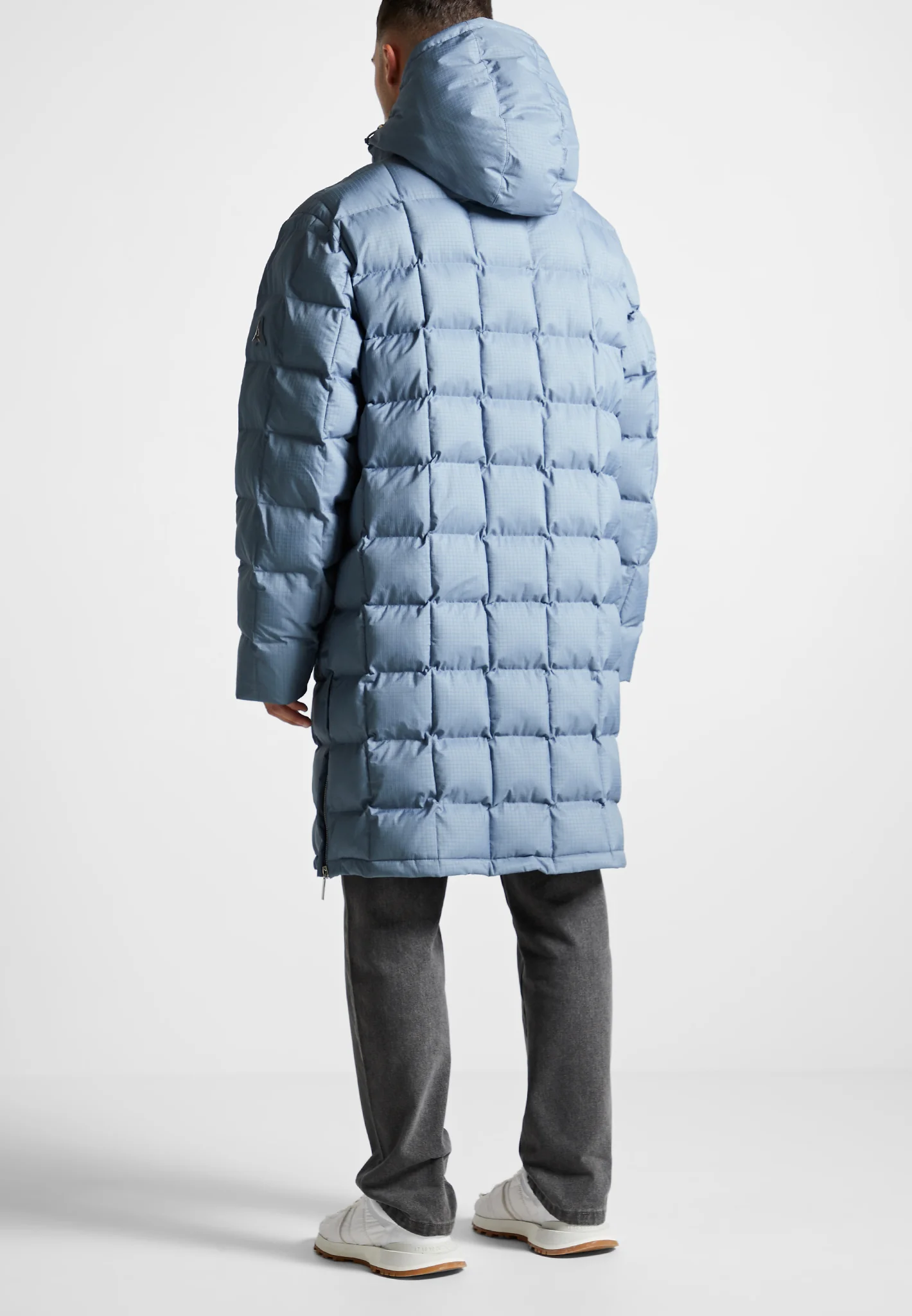 Quilted Longline Puffer Coat - Steel Blue - Image 2
