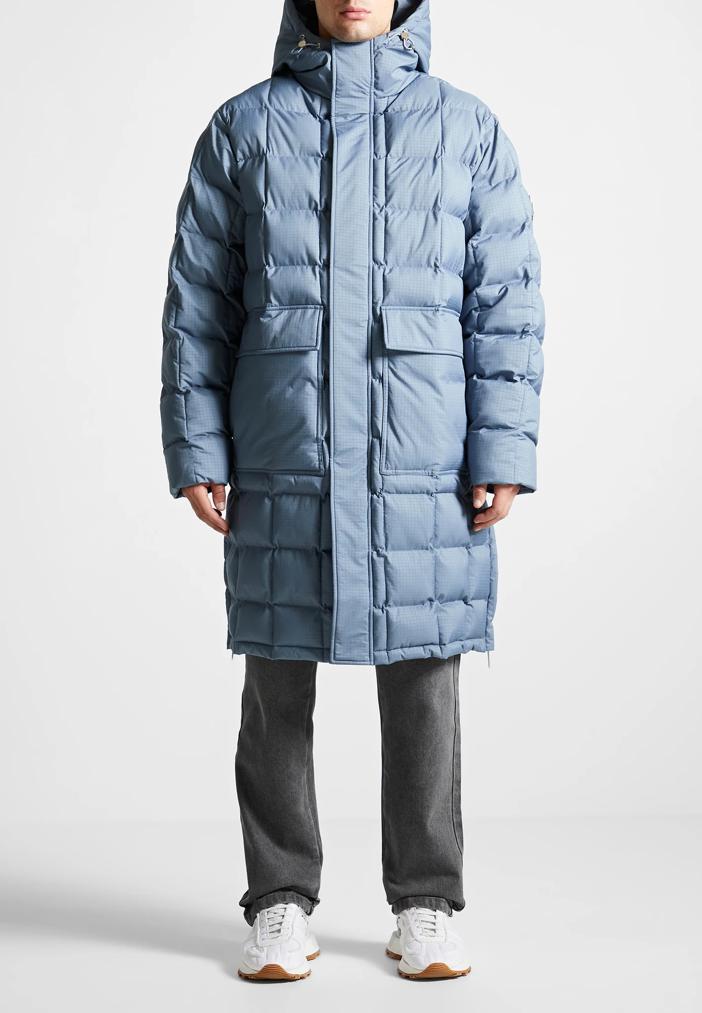 Quilted Longline Puffer Coat - Steel Blue - Image 3