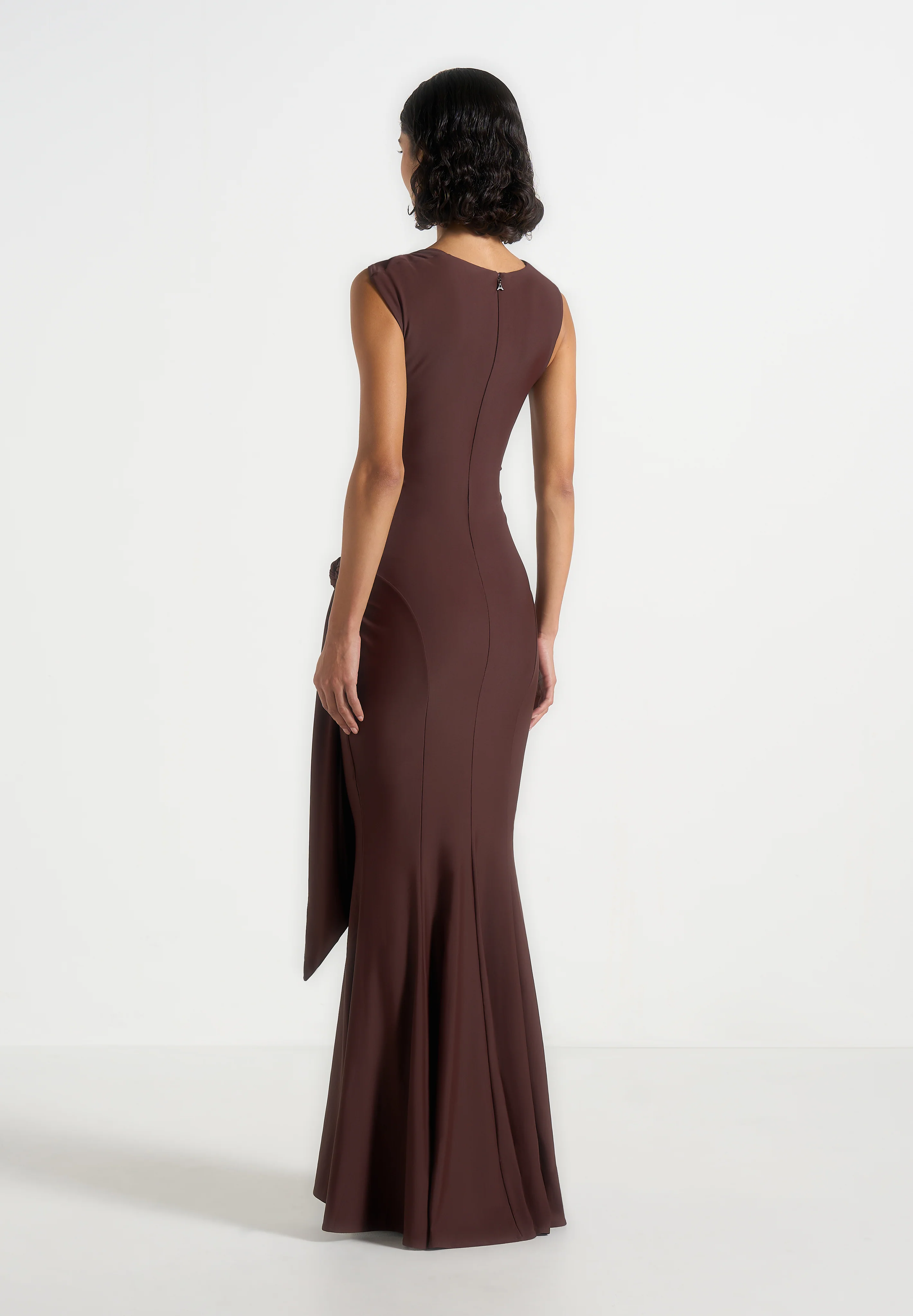 Rania - Asymmetric Draped Midaxi Dress - Brown - Image 5
