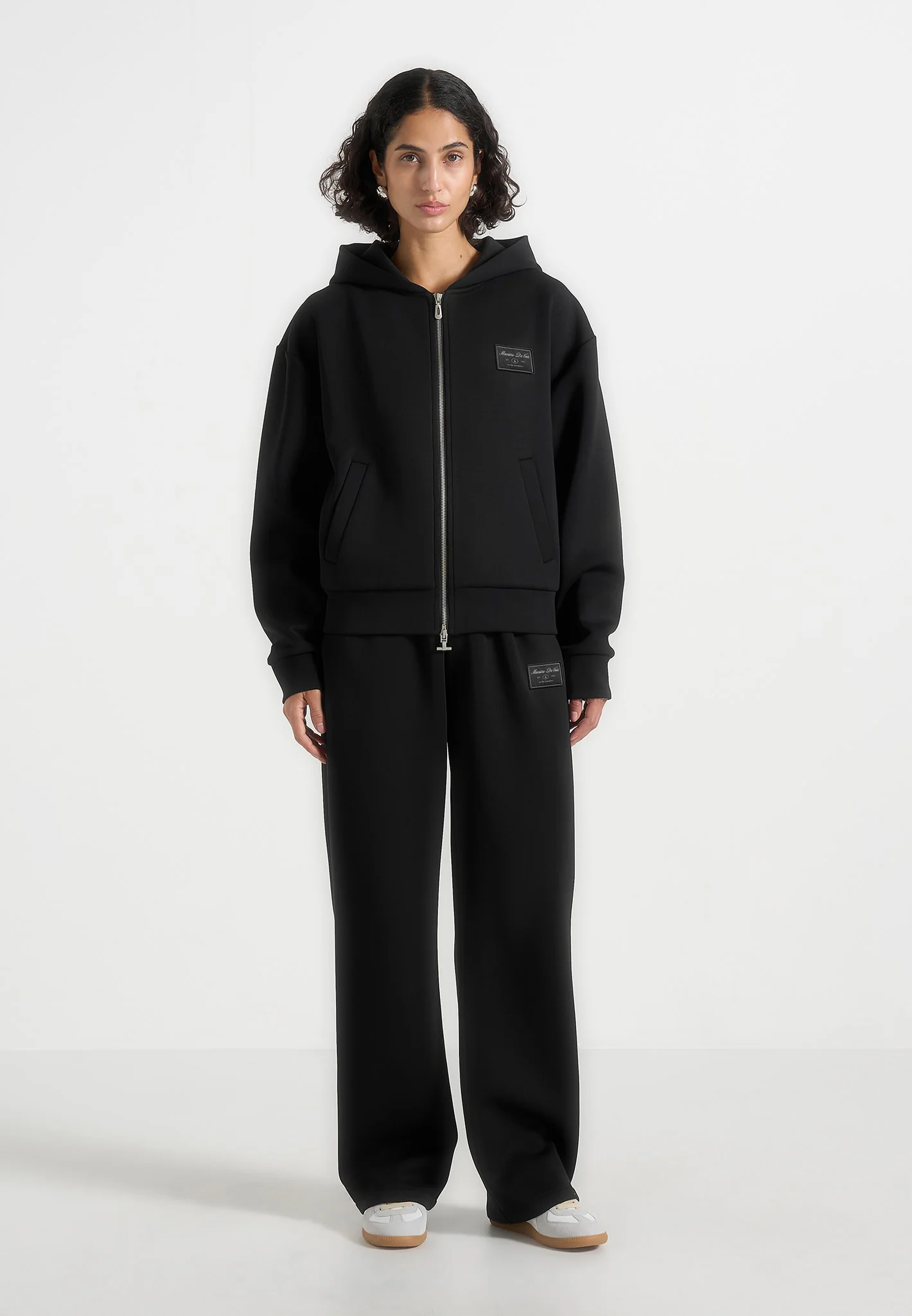 Ray - Unisex Neoprene Cropped Zip Hoodie - Black - Image 3