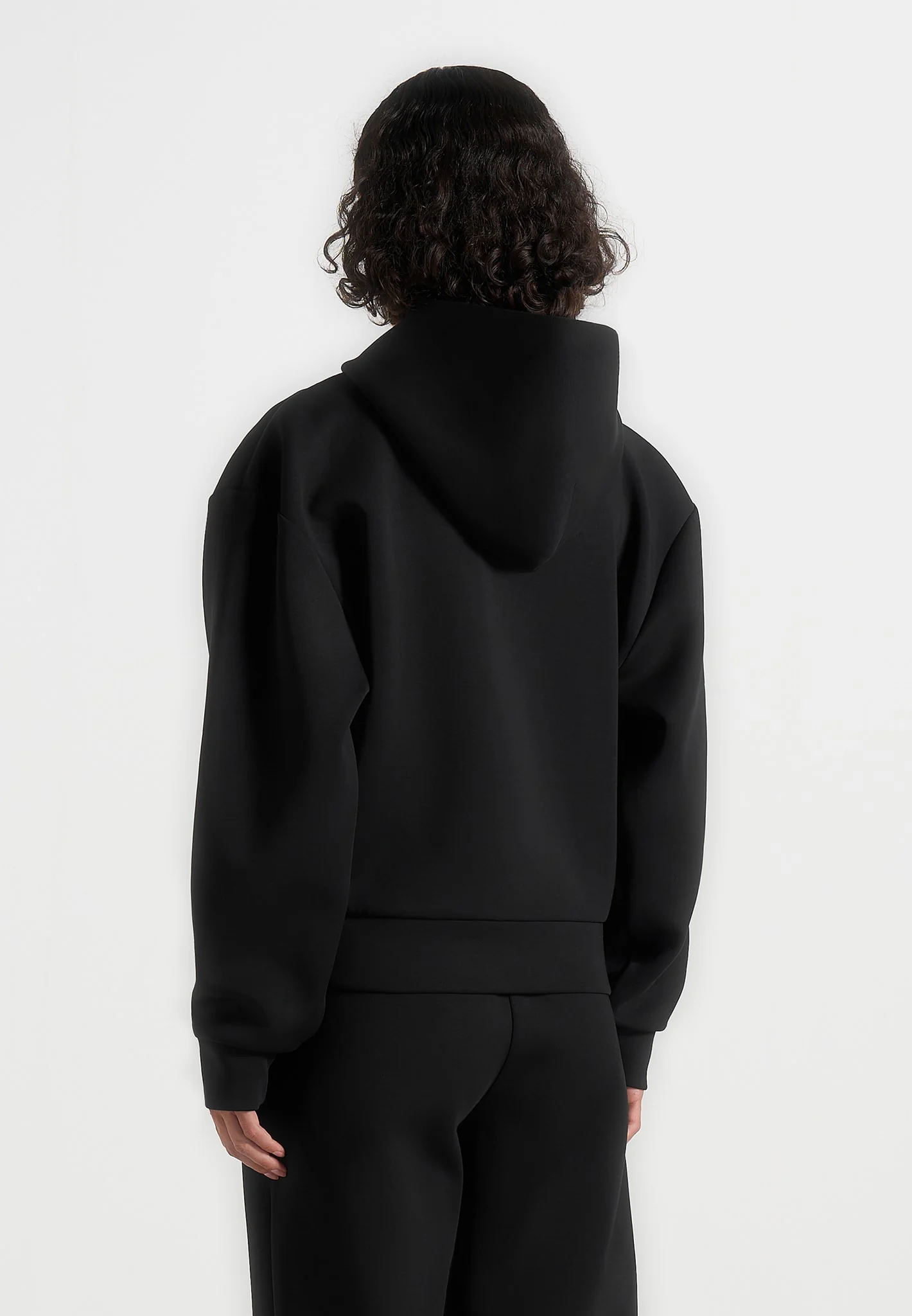 Ray - Unisex Neoprene Cropped Zip Hoodie - Black - Image 7
