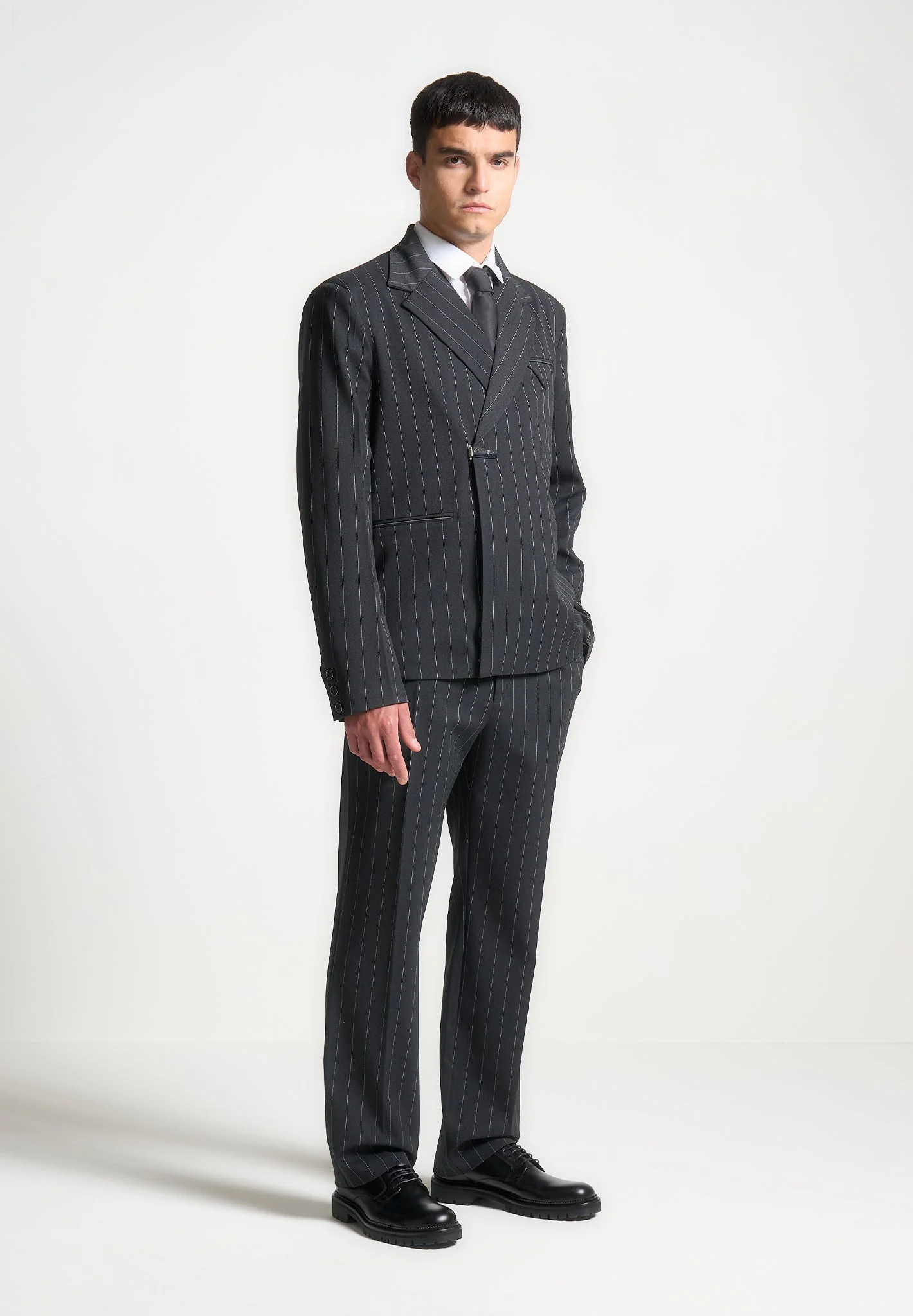 Joseph - Regular Fit Pinstripe Tailored Trousers - Grey - Image 2