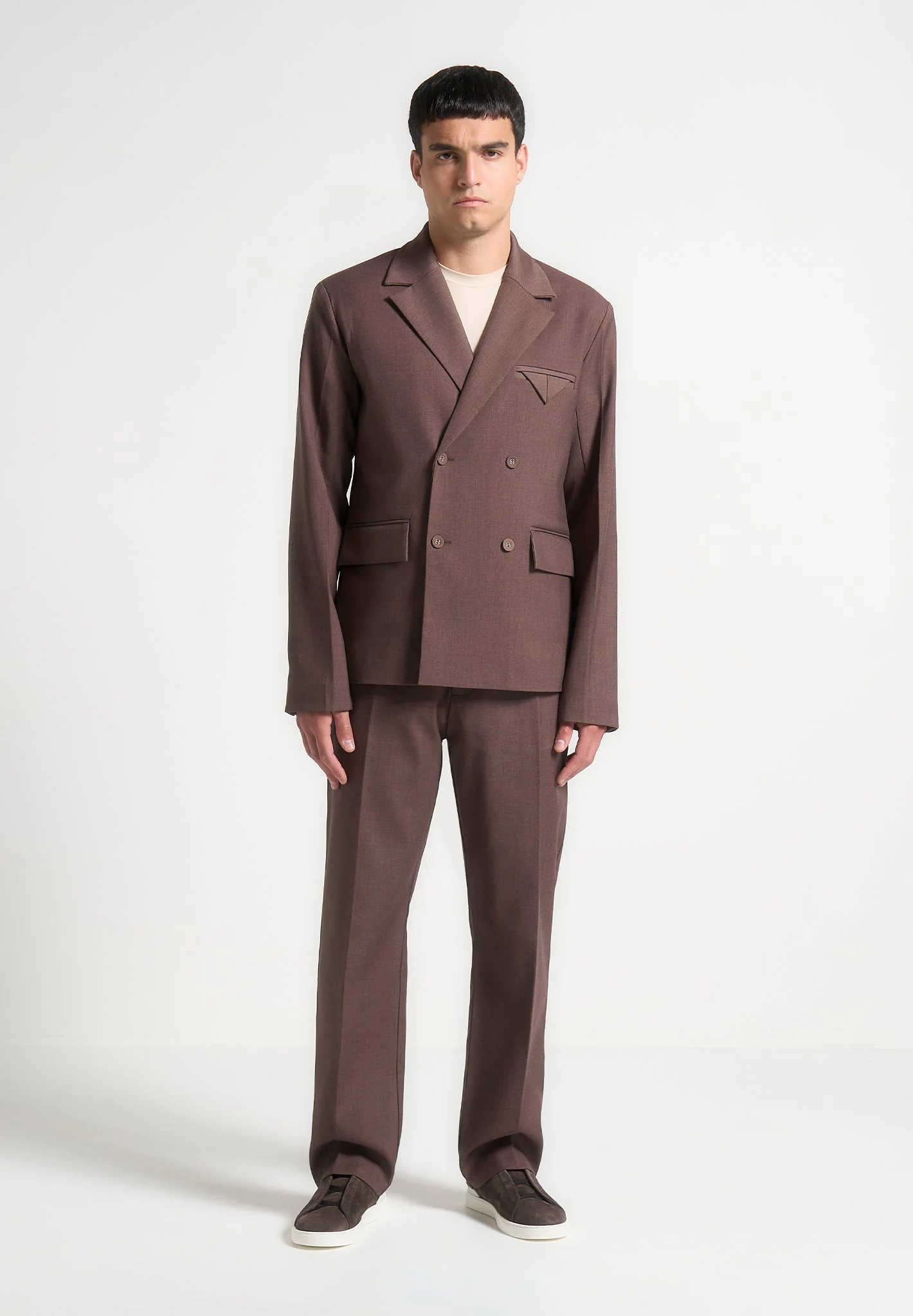 Joseph - Regular Fit Twill Pleated Tailored Trousers - Brown - Image 2