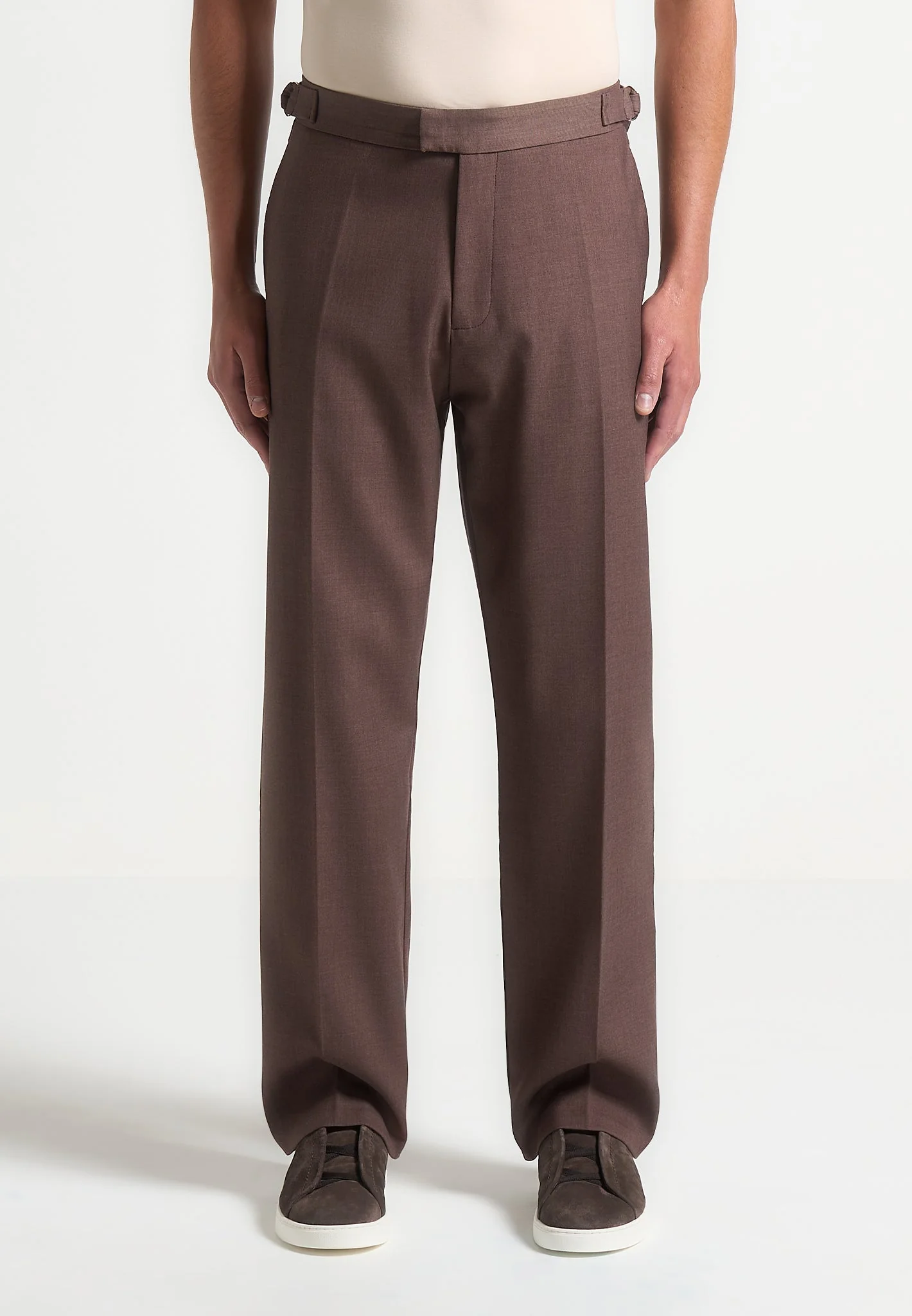 Joseph - Regular Fit Twill Pleated Tailored Trousers - Brown - Image 3