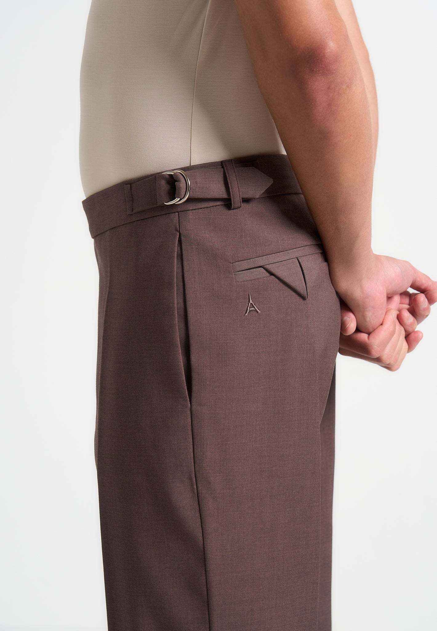 Joseph - Regular Fit Twill Pleated Tailored Trousers - Brown - Image 6