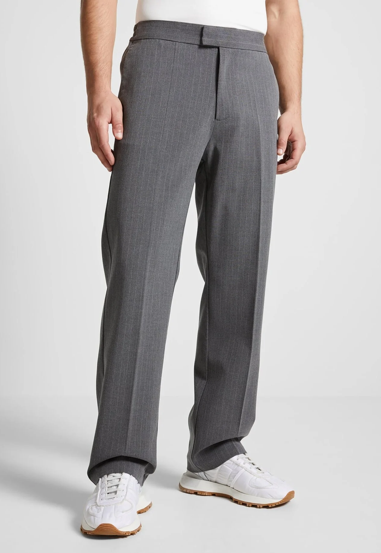 Relaxed Fit Pinstripe Tailored Trousers - Grey