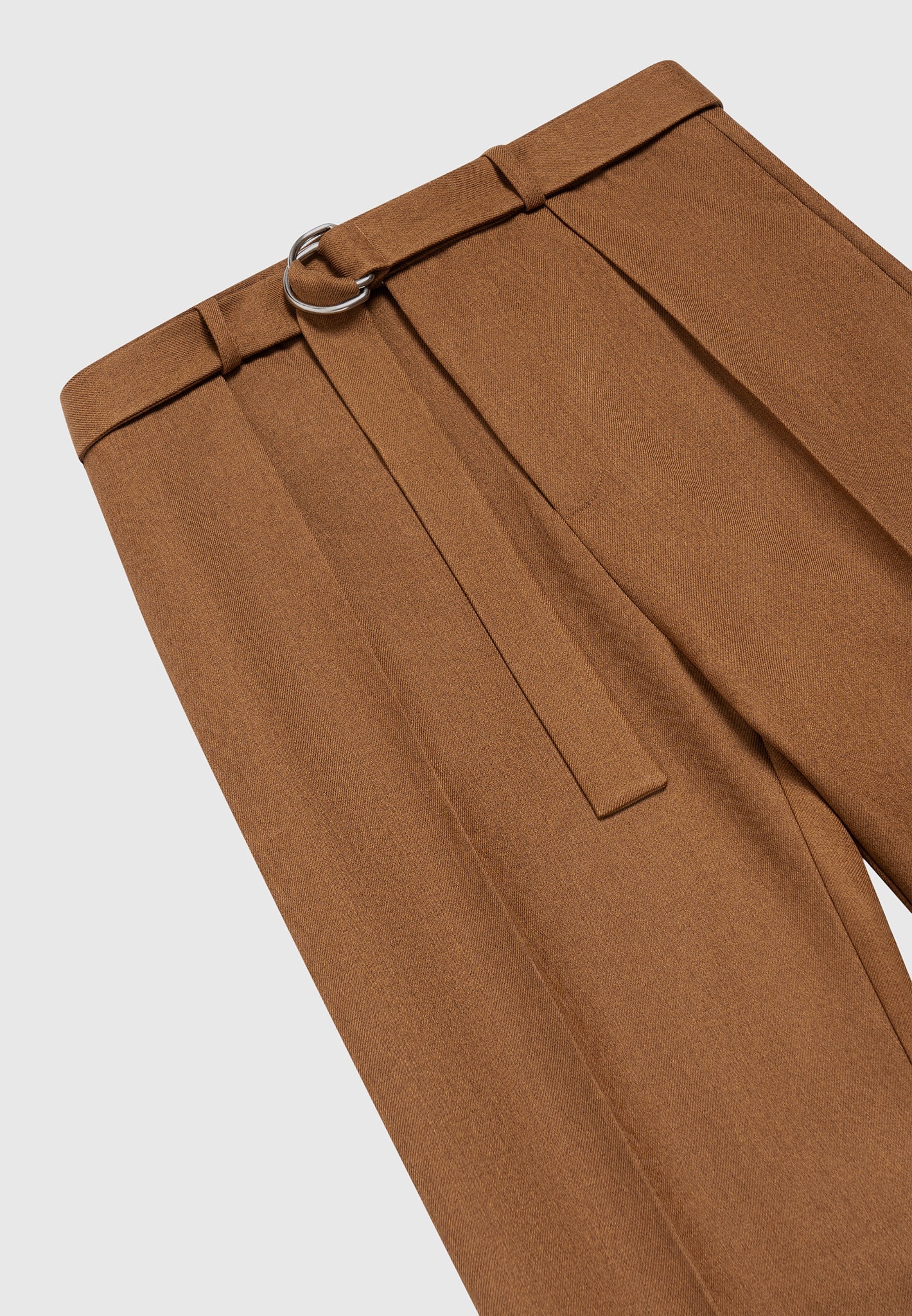 Relaxed Fit Textured Belted Tailored Trousers - Fawn - Image 6