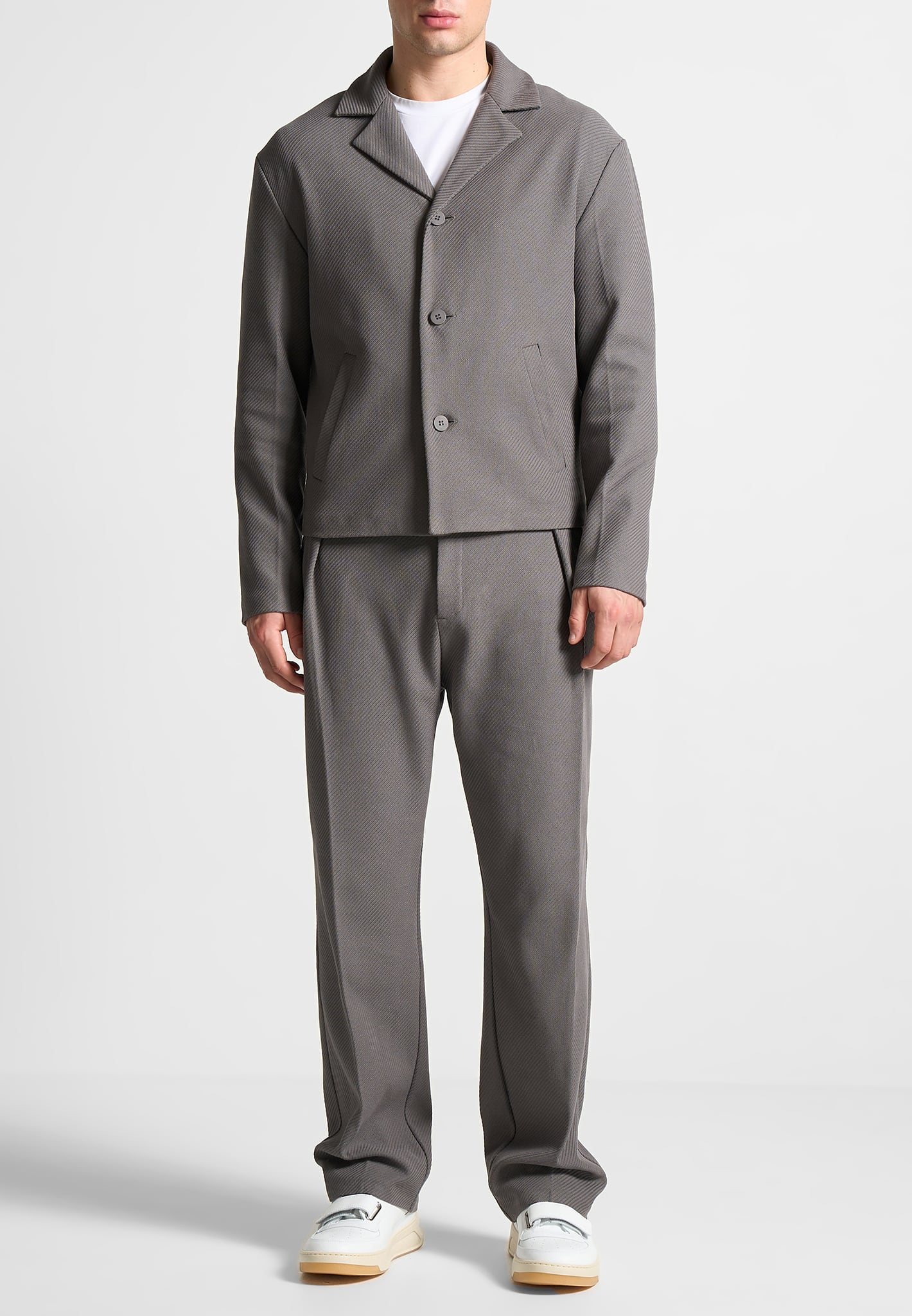 Relaxed Fit Twill Pleated Tailored Trousers - Grey - Image 2