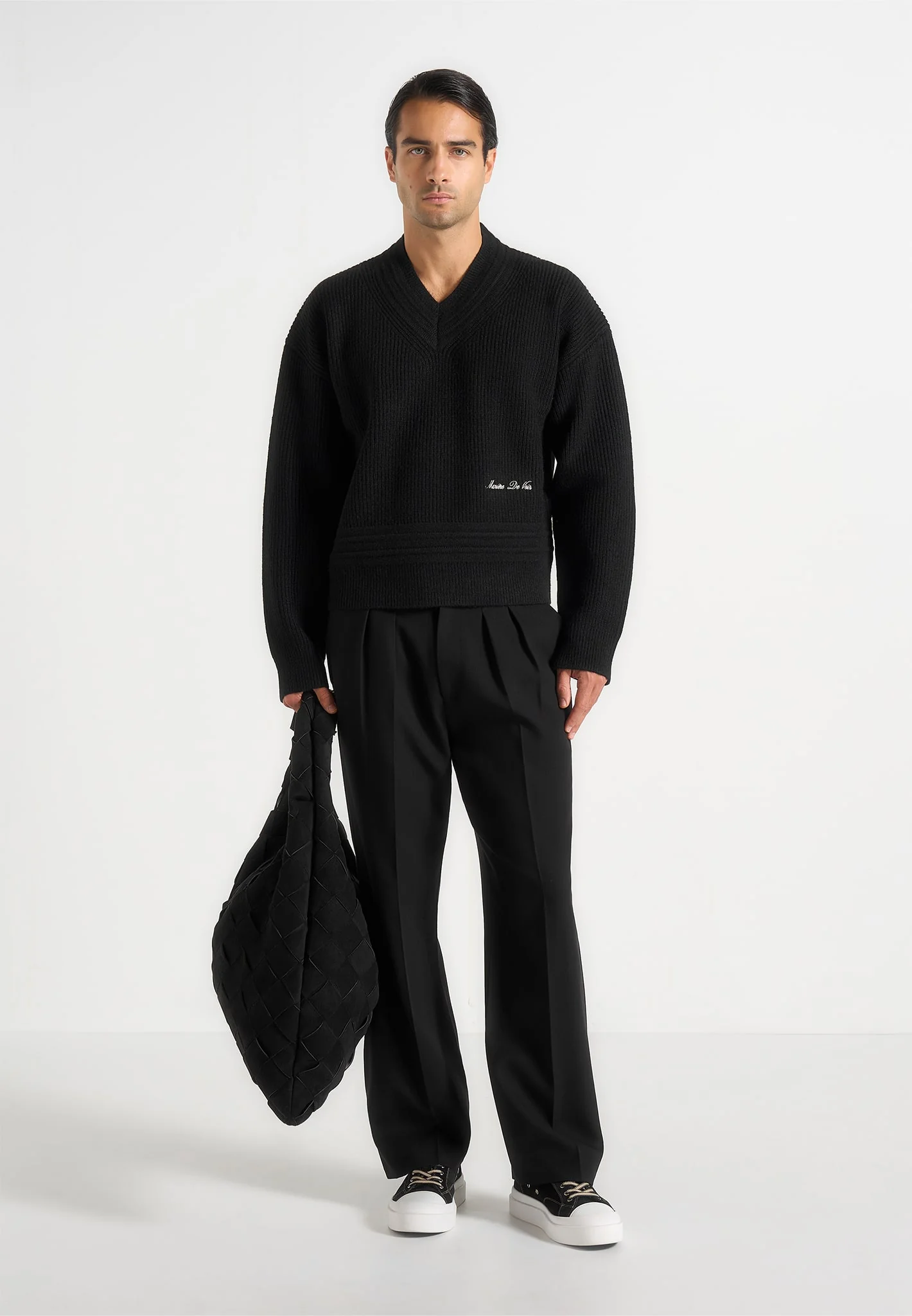 Remi - V-Neck Signature Knit Jumper - Black - Image 2