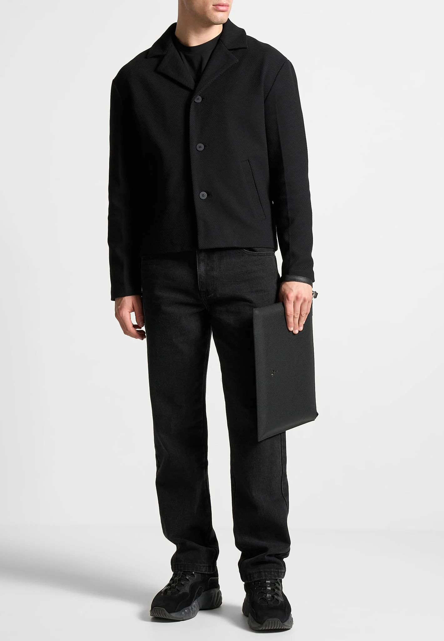 Revere Collar Twill Jacket - Black - Image 2