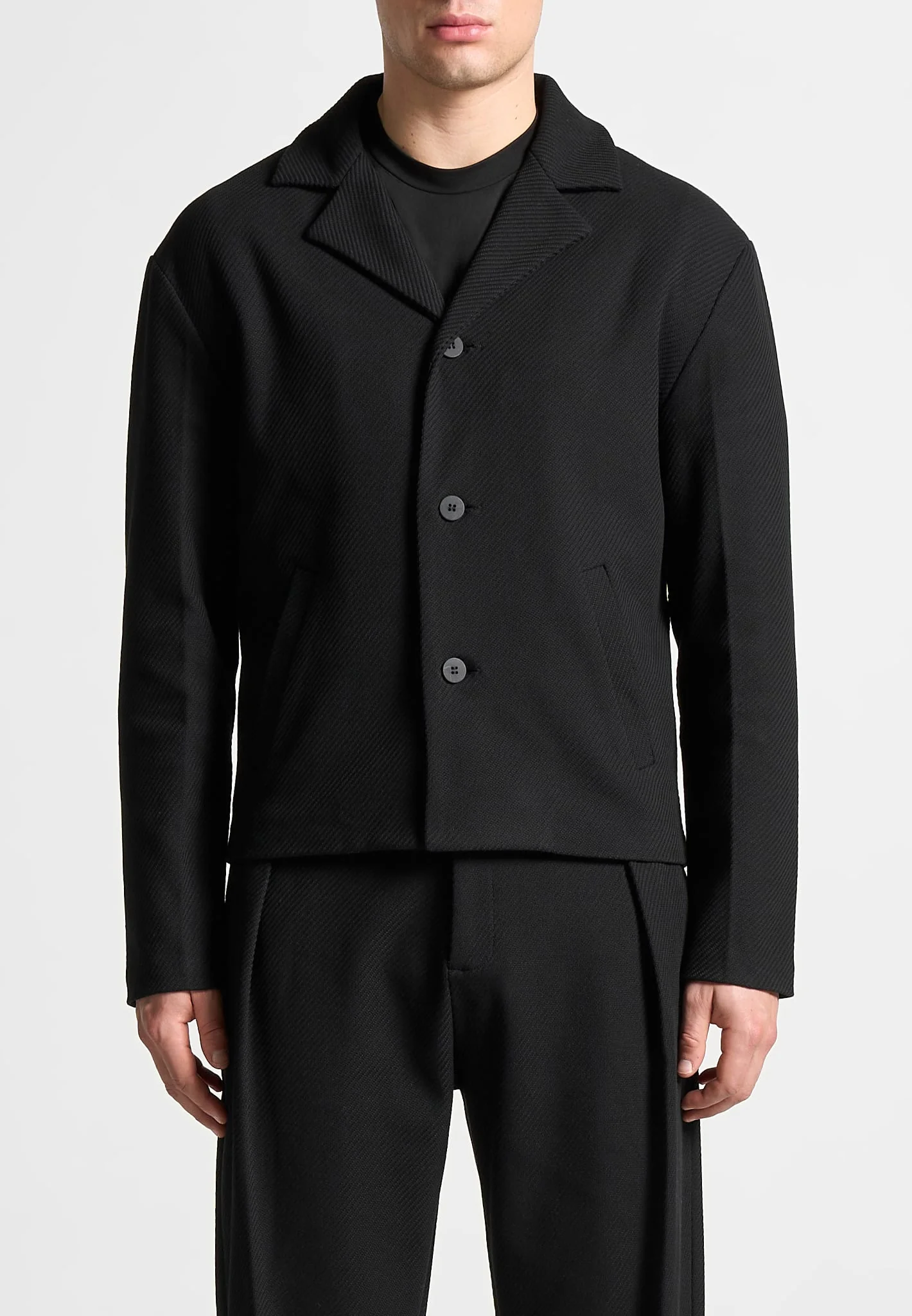 Revere Collar Twill Jacket - Black - Image 4