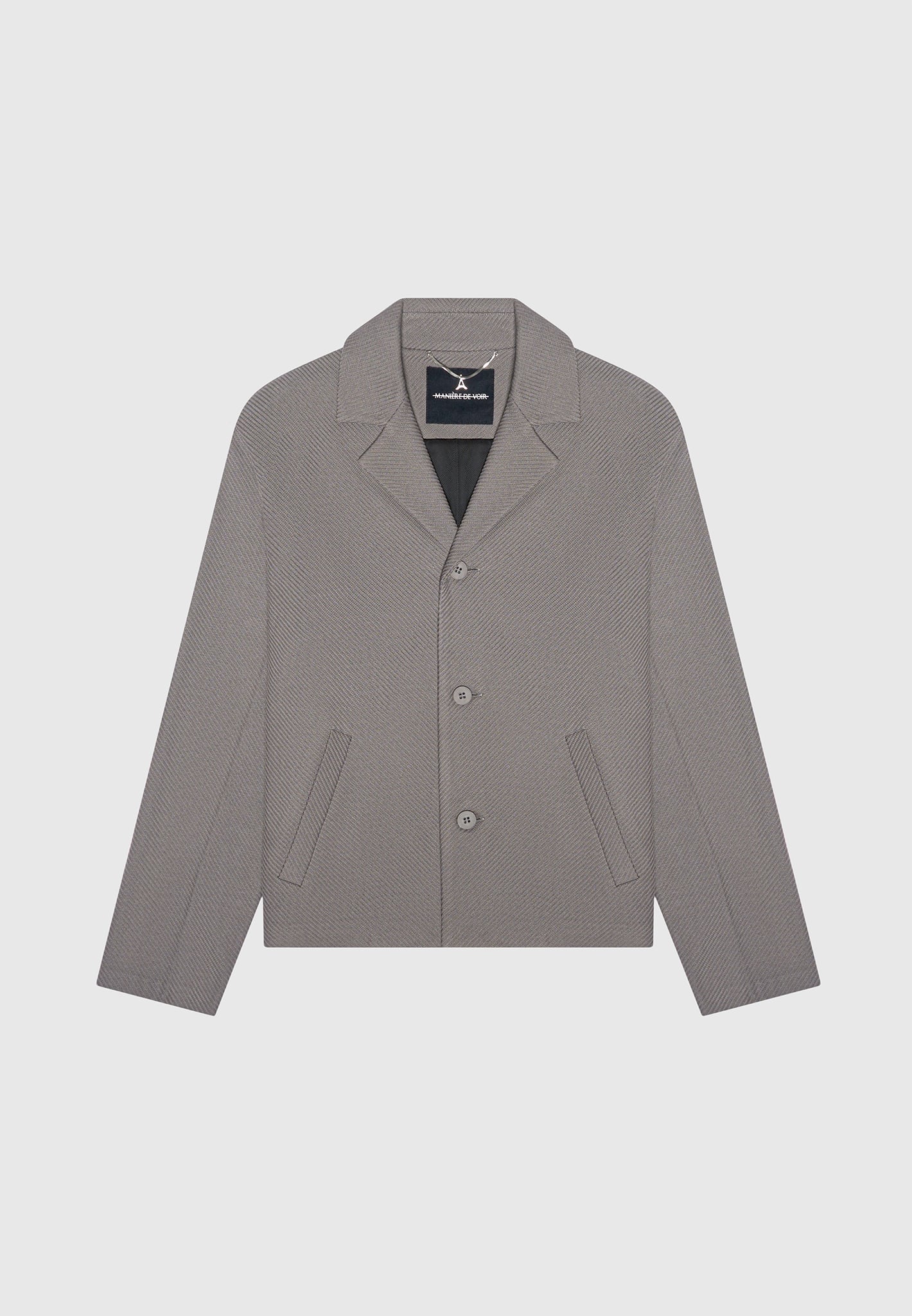 Revere Collar Twill Jacket - Grey - Image 3