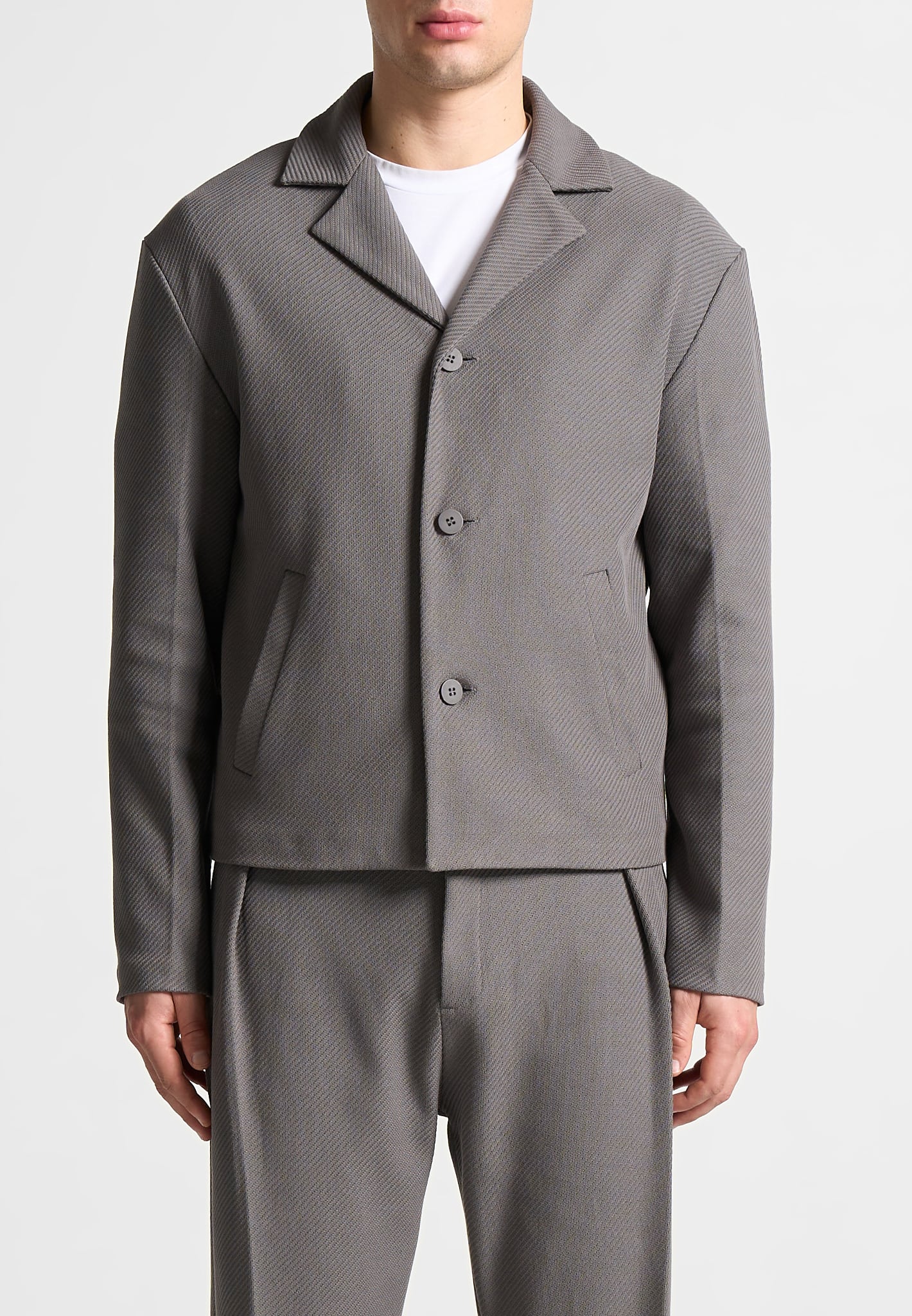 Revere Collar Twill Jacket - Grey - Image 4