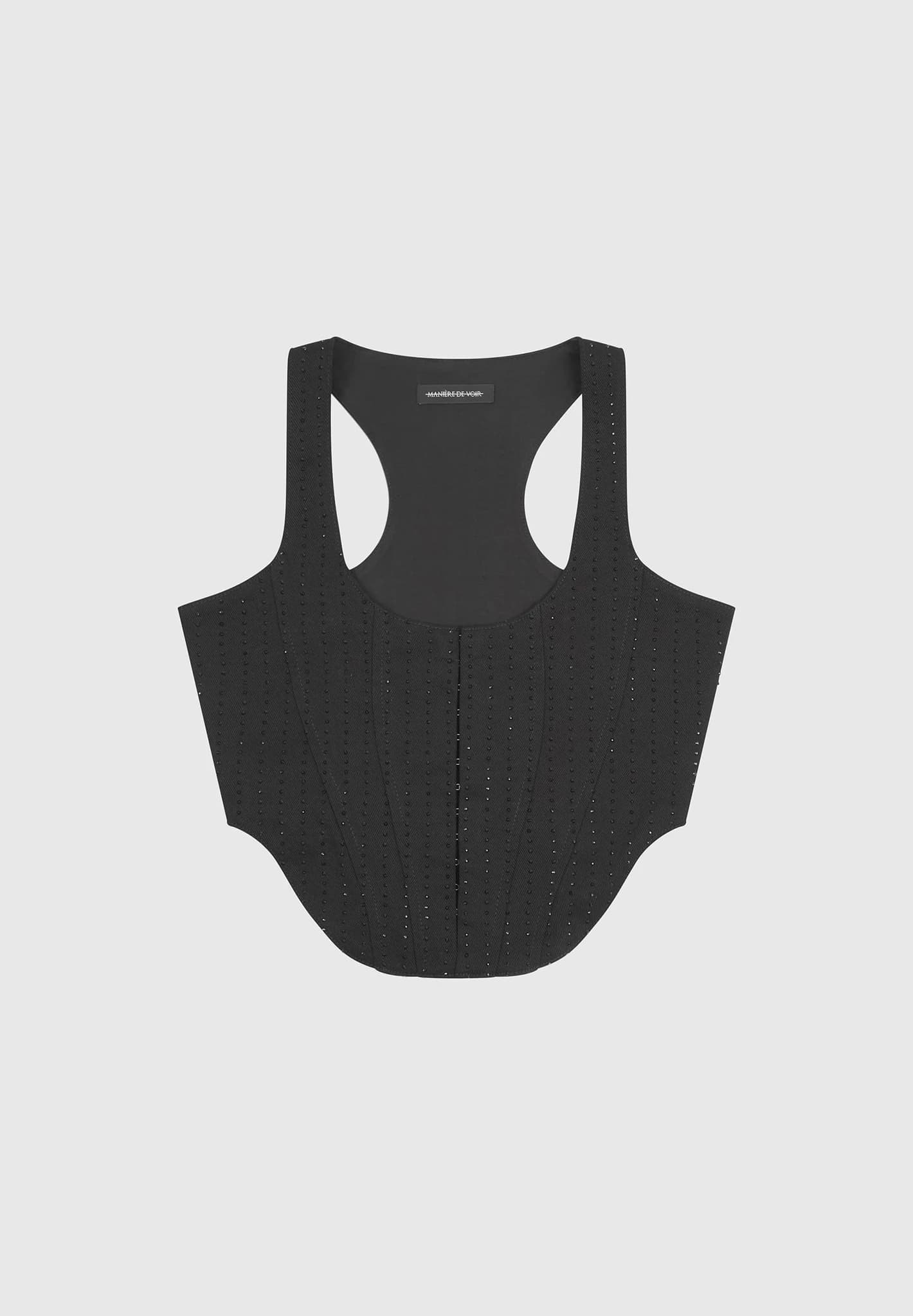 Rhinestone Denim Corset - Black - Image 4
