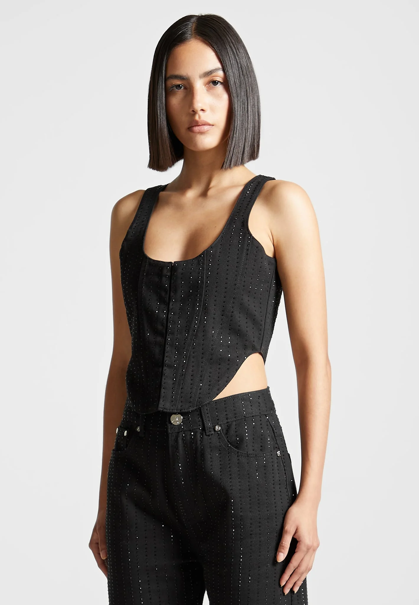 Rhinestone Denim Corset - Black - Image 5