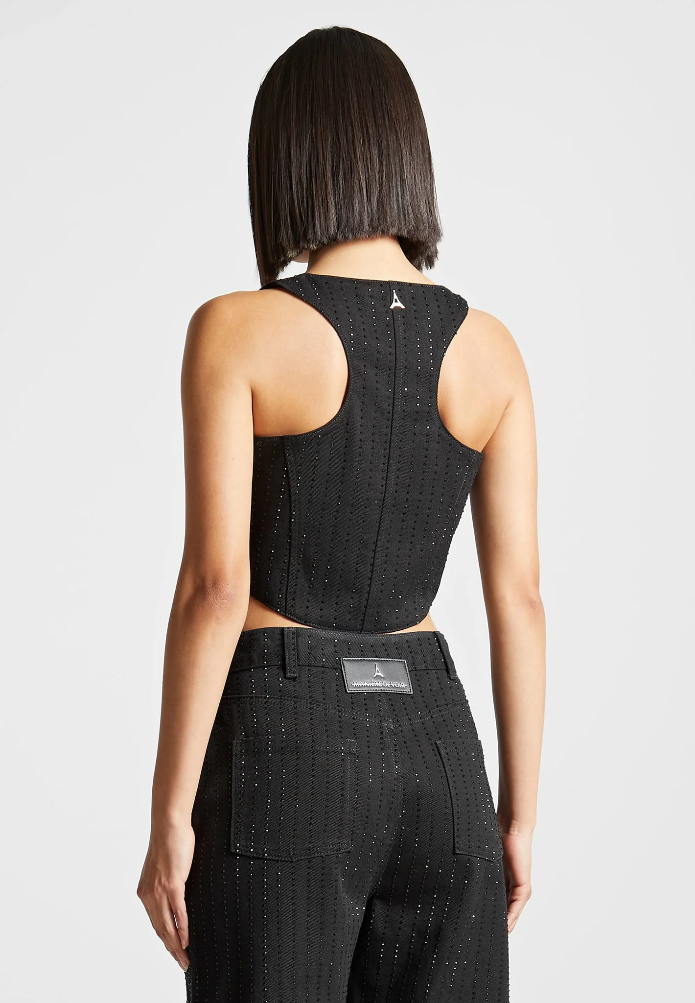 Rhinestone Denim Corset - Black - Image 6