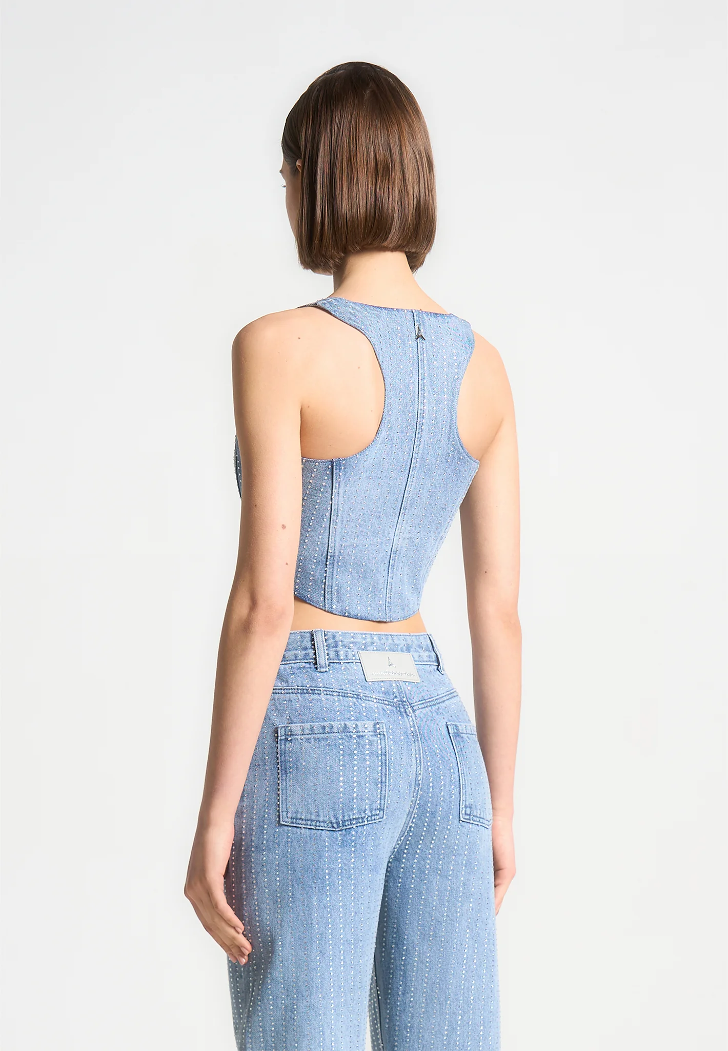 Rhinestone Denim Corset - Mid Blue - Image 4