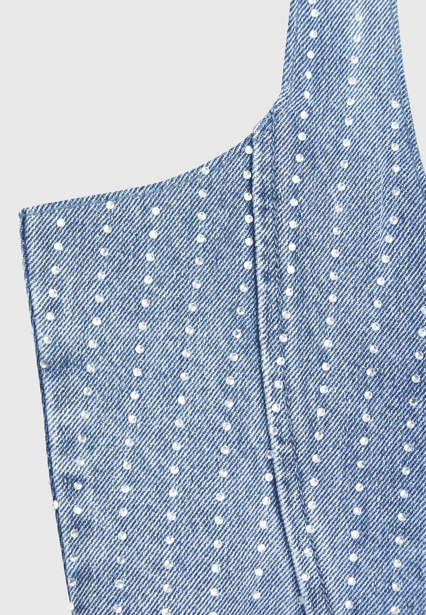 Rhinestone Denim Corset - Mid Blue - Image 6