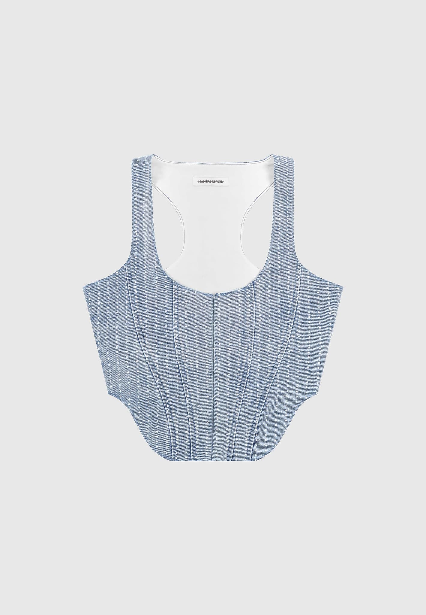 Rhinestone Denim Corset - Mid Blue - Image 8