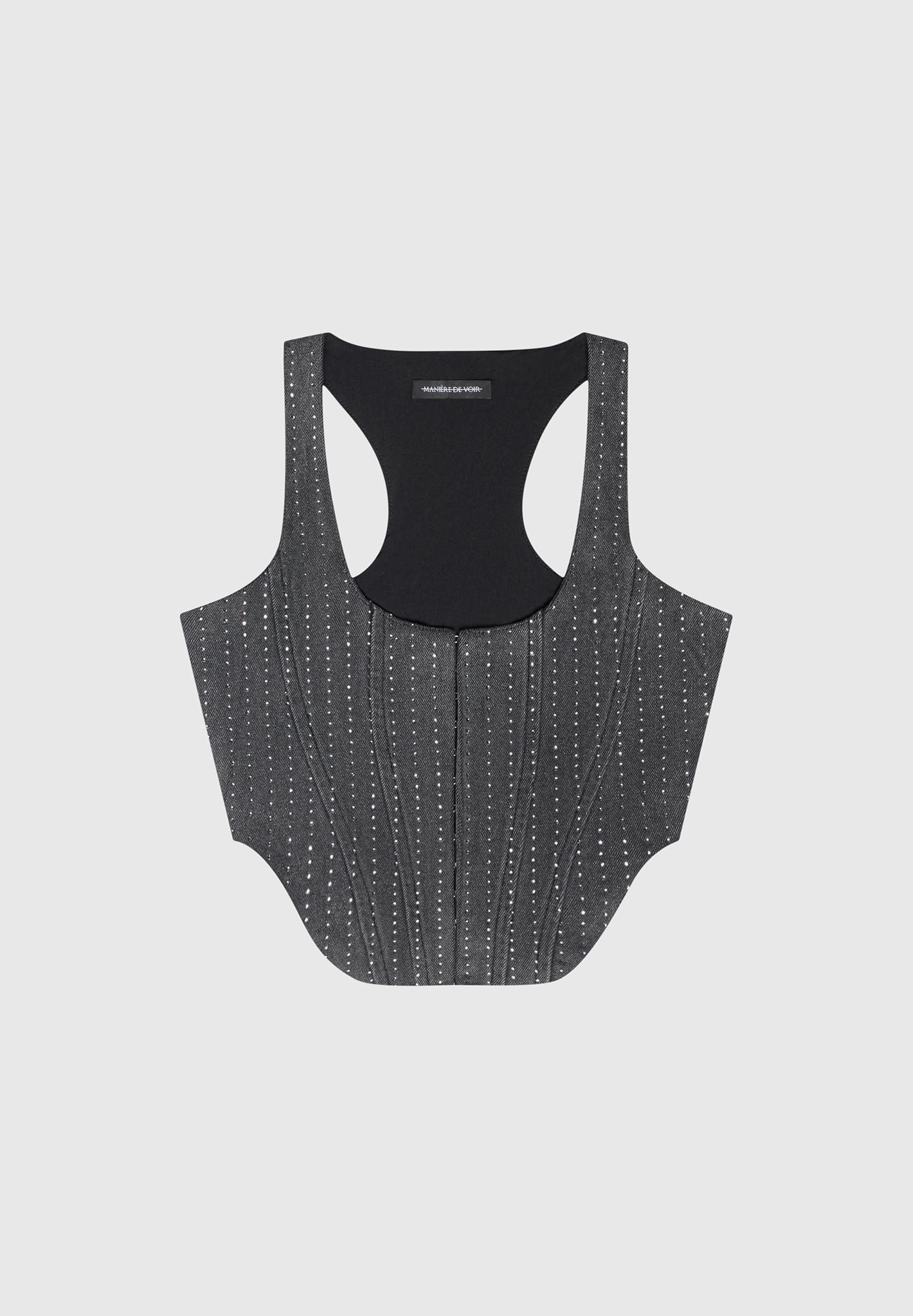 Rhinestone Denim Corset - Washed Grey - Image 2
