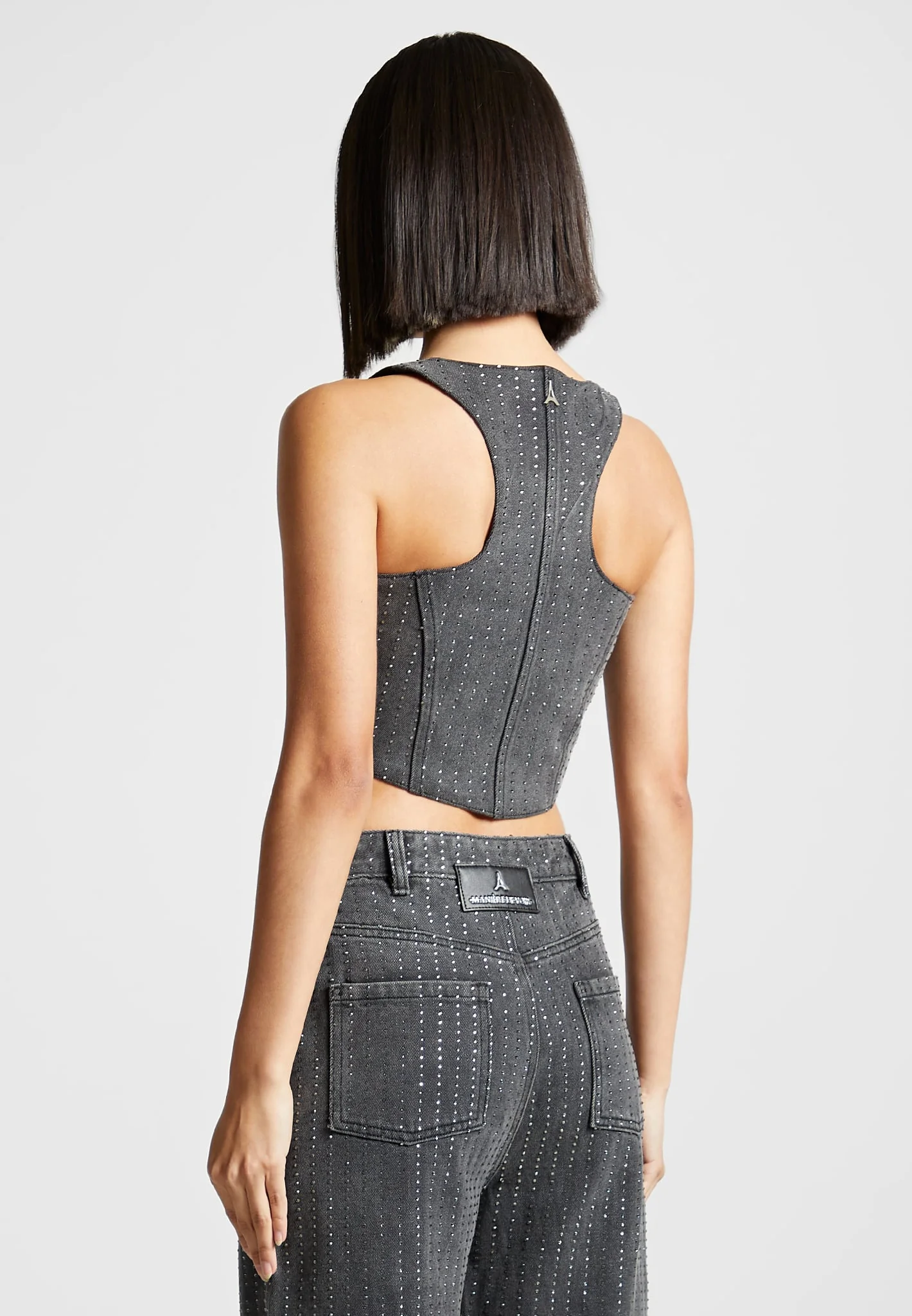 Rhinestone Denim Corset - Washed Grey - Image 6