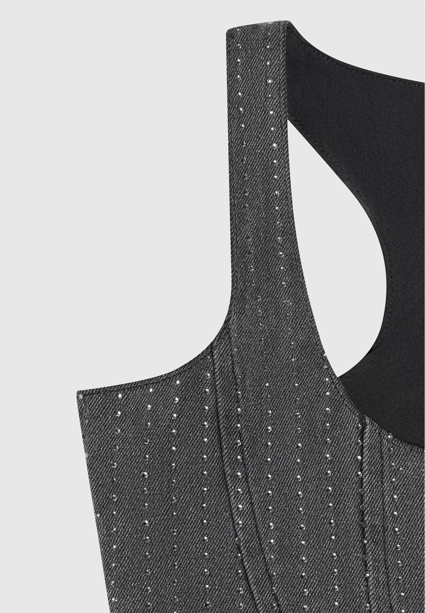 Rhinestone Denim Corset - Washed Grey - Image 8