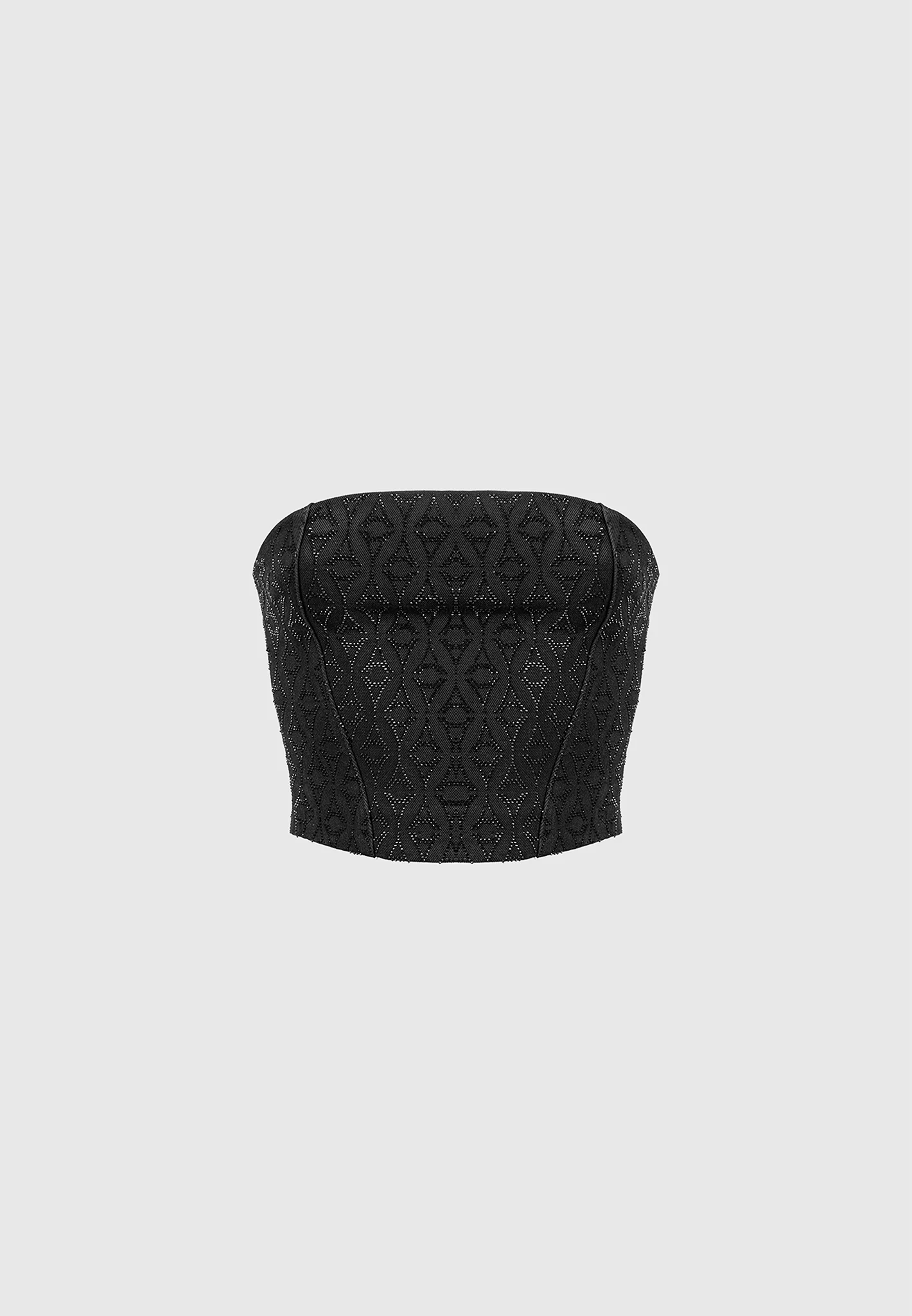 Rhinestone Eiffel Denim Bandeau Corset Top - Black - Image 4