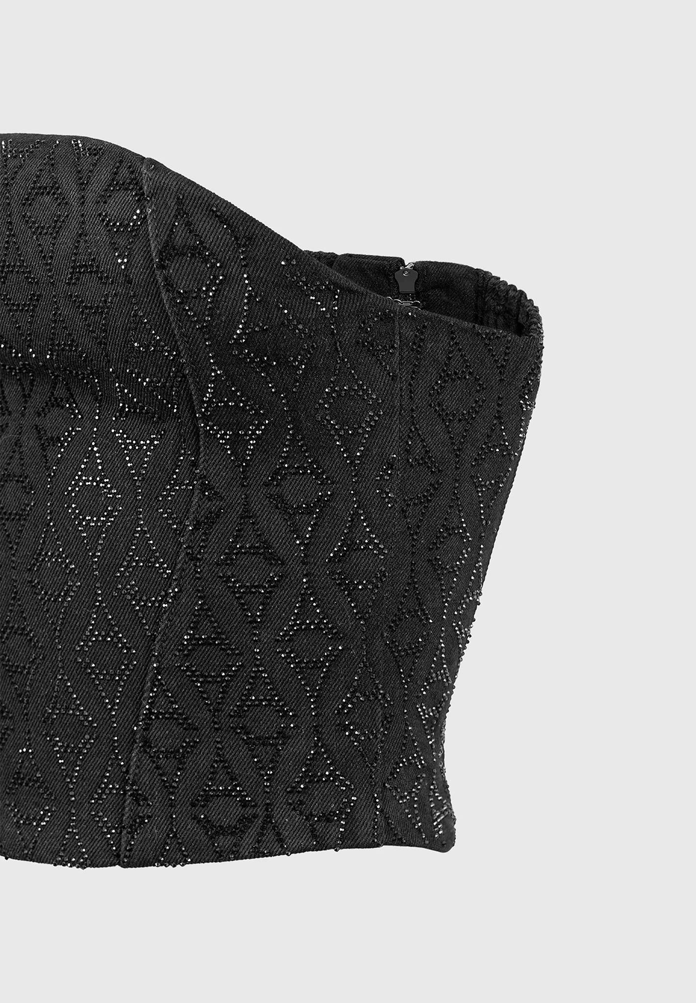 Rhinestone Eiffel Denim Bandeau Corset Top - Black - Image 5