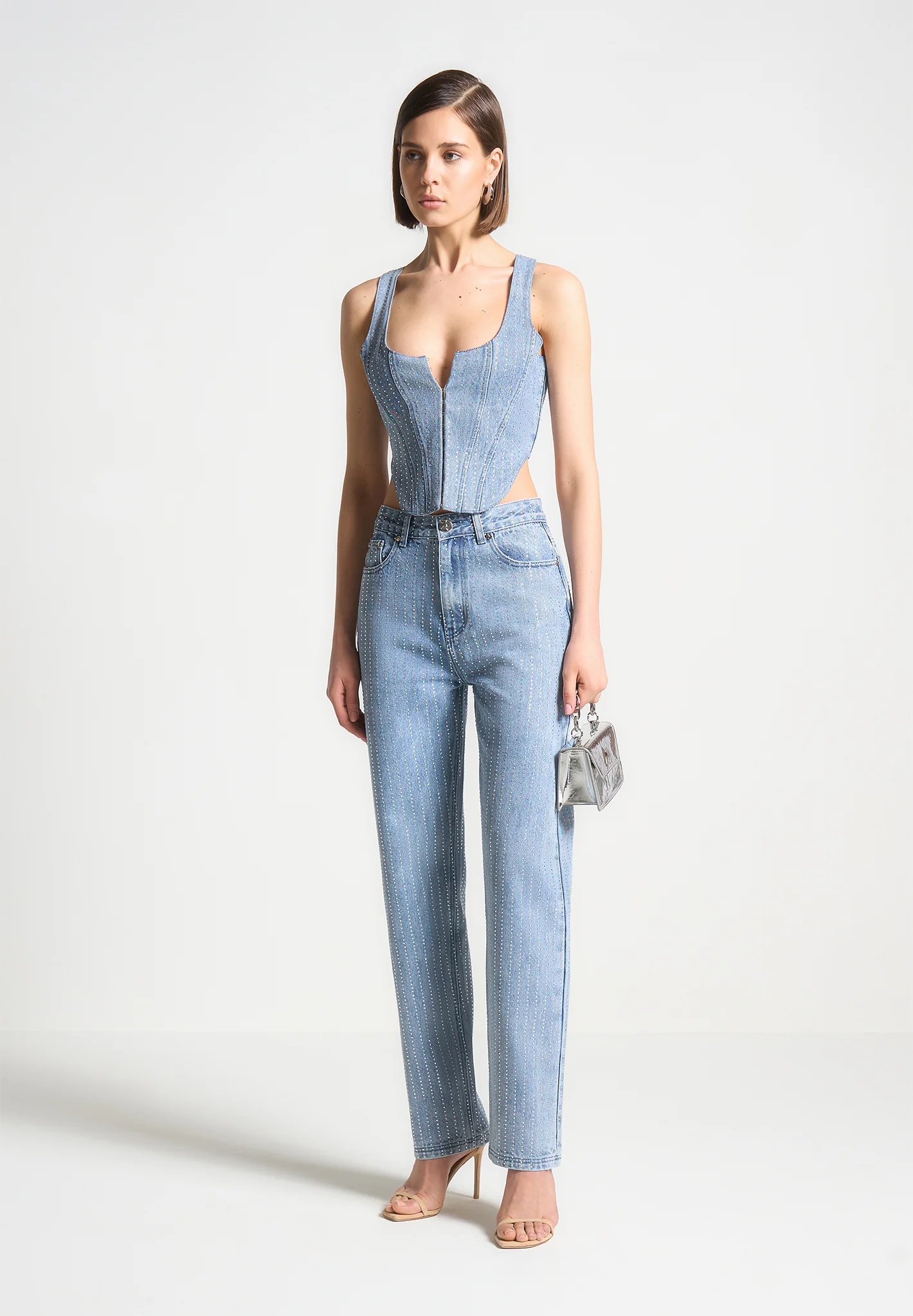 Rhinestone Mom Jeans - Mid Blue - Image 2