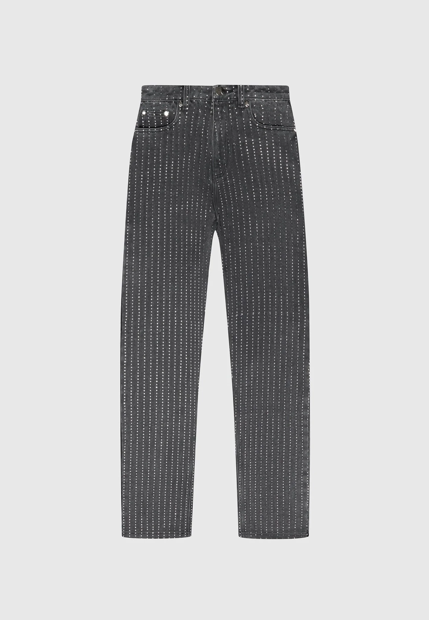 Rhinestone Mom Jeans - Washed Grey - Image 4