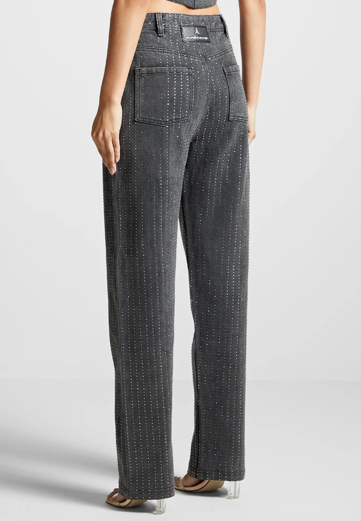 Rhinestone Mom Jeans - Washed Grey - Image 5