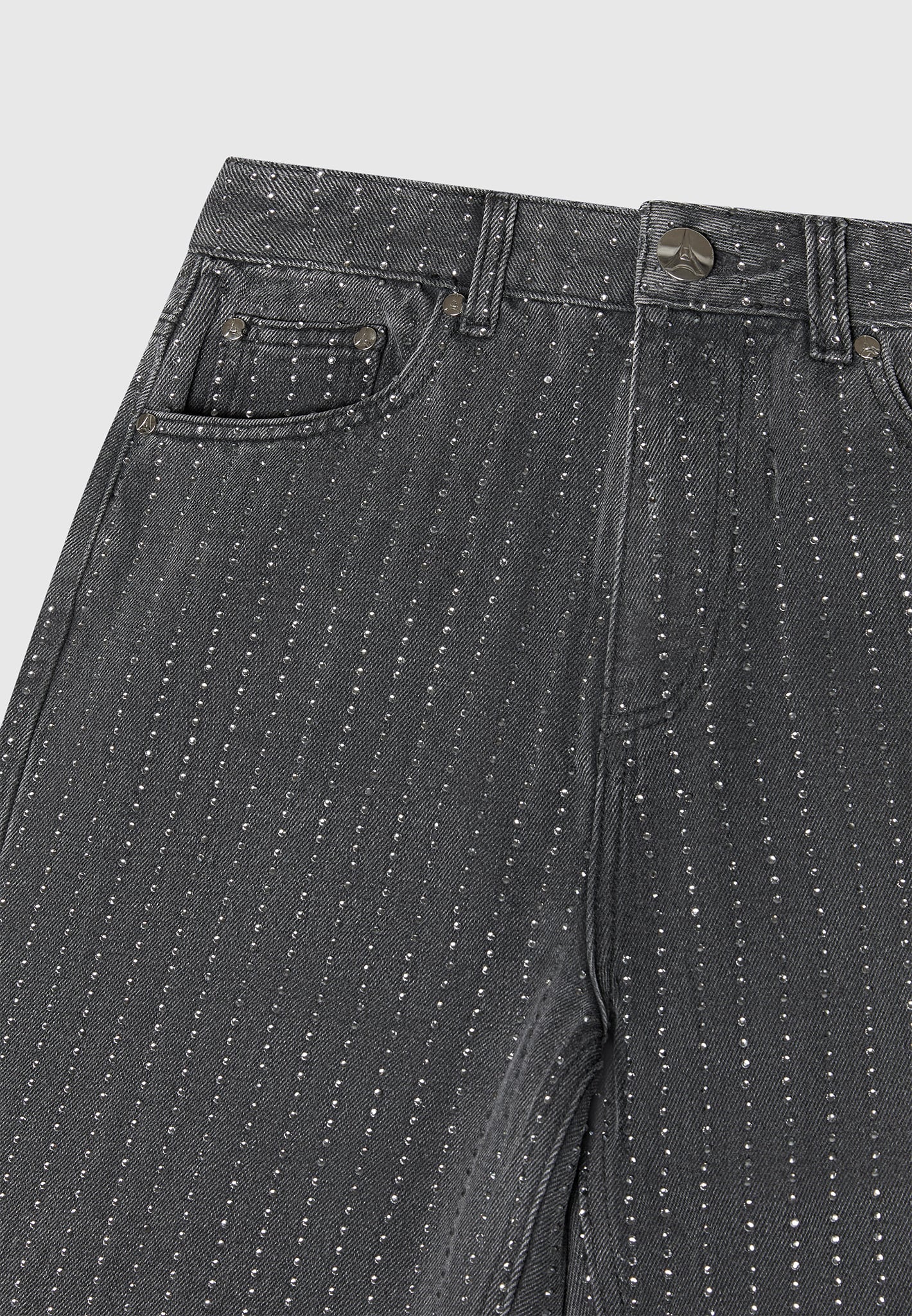 Rhinestone Mom Jeans - Washed Grey - Image 7