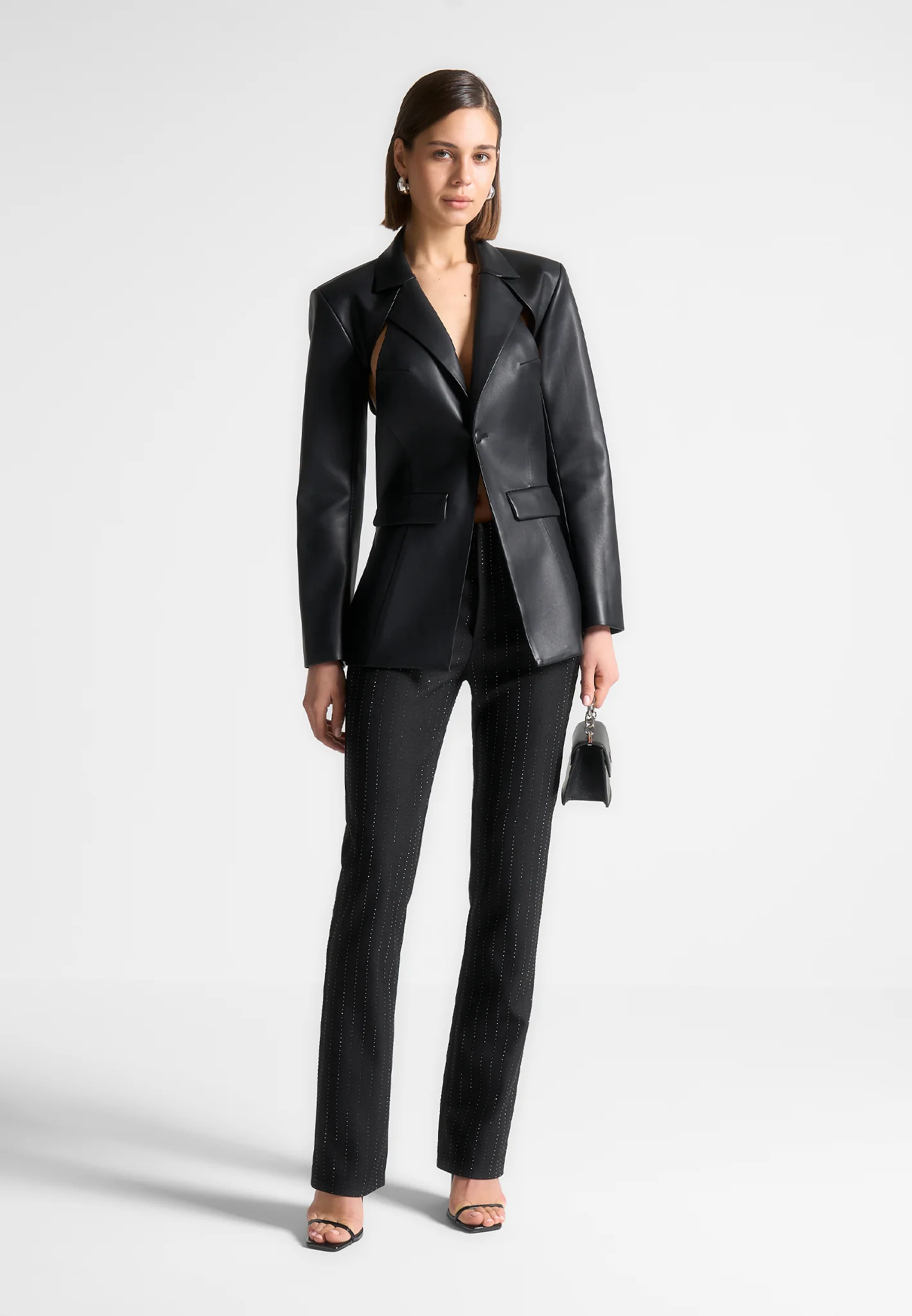 Rhinestone Tailored Straight Leg Trousers - Black - Image 2