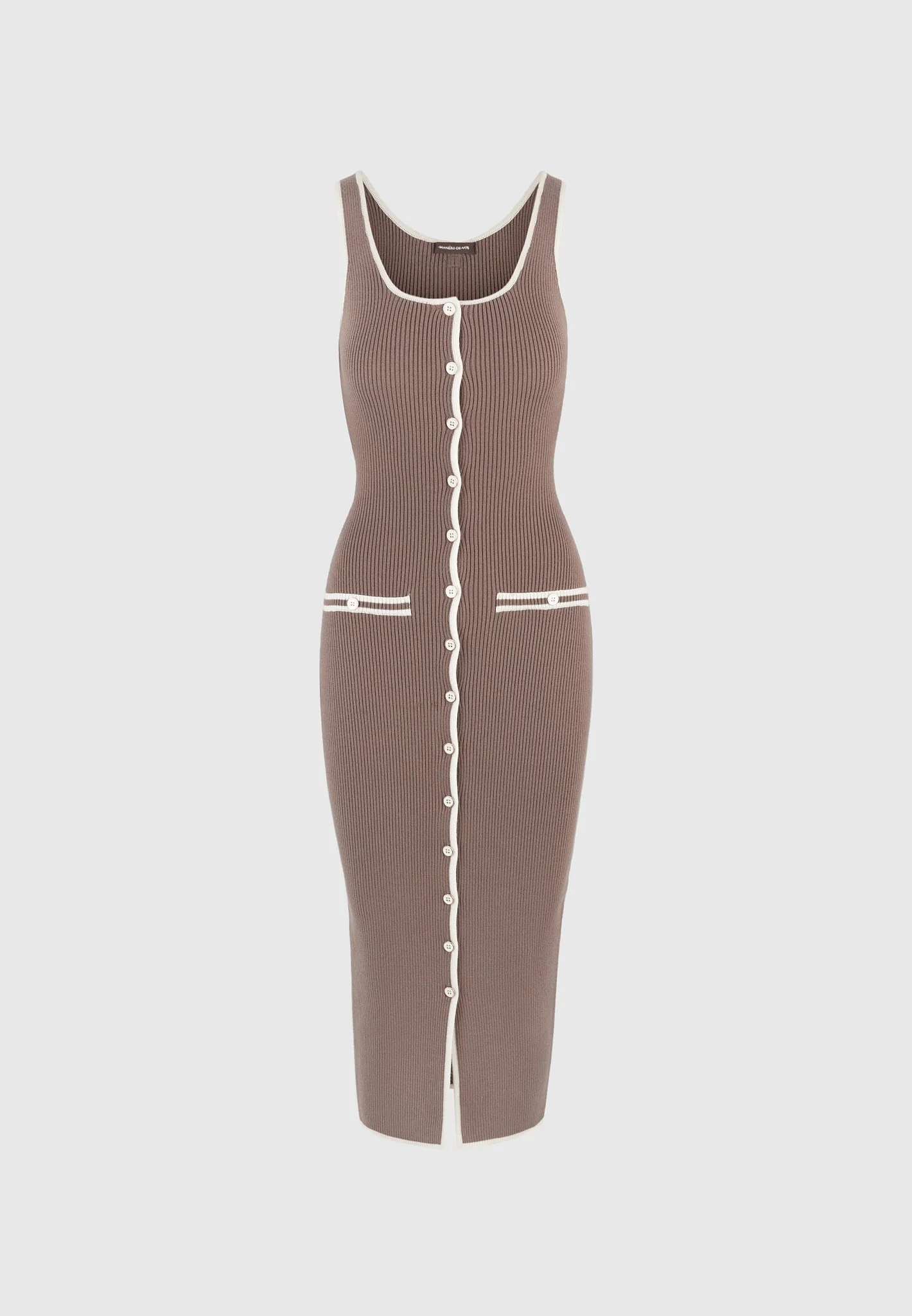 Daphne - Rib Knit Contrast Midaxi Dress - Brown/Cream - Image 6