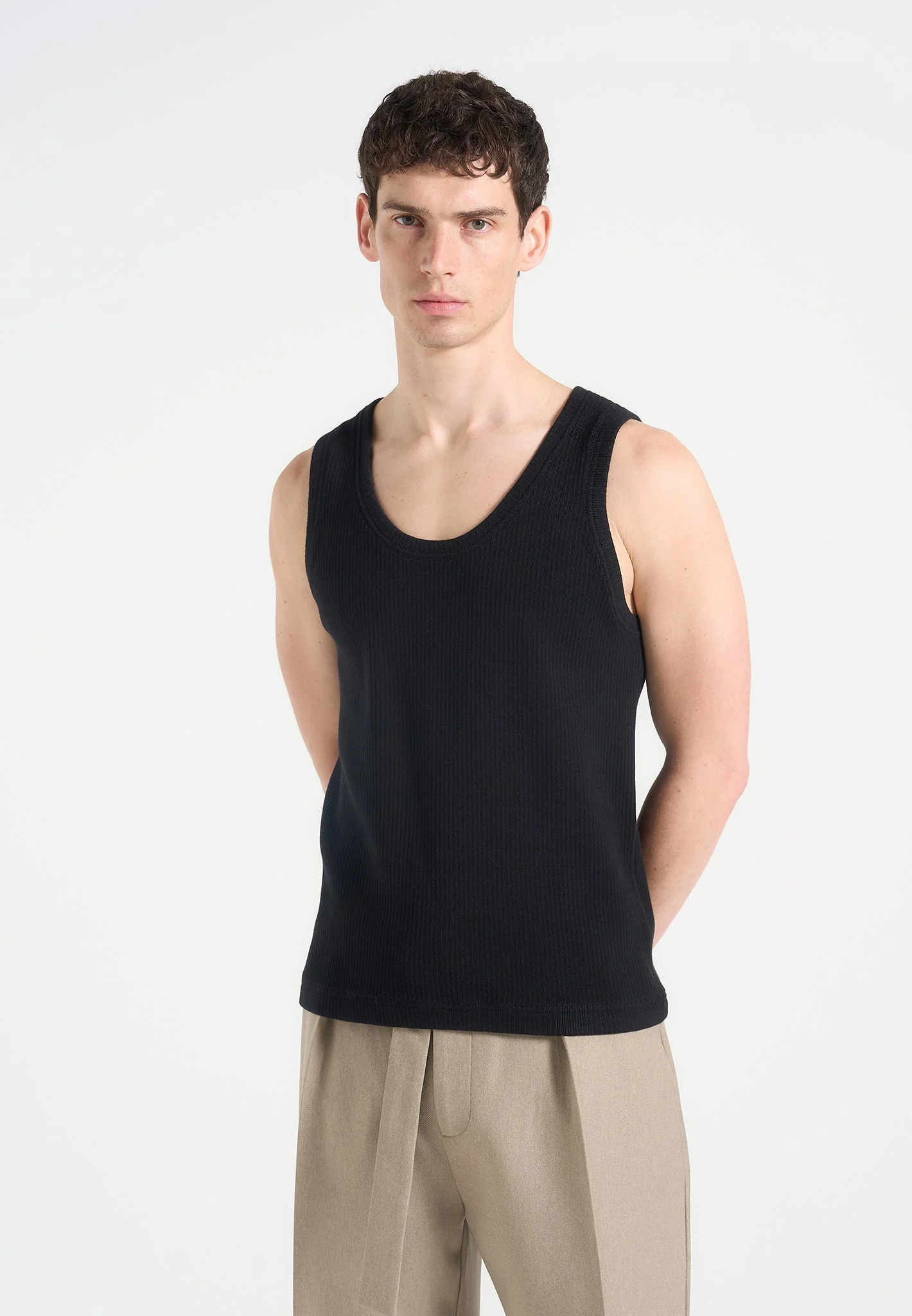 Justin - Ribbed Cotton Vest - Black - Image 2