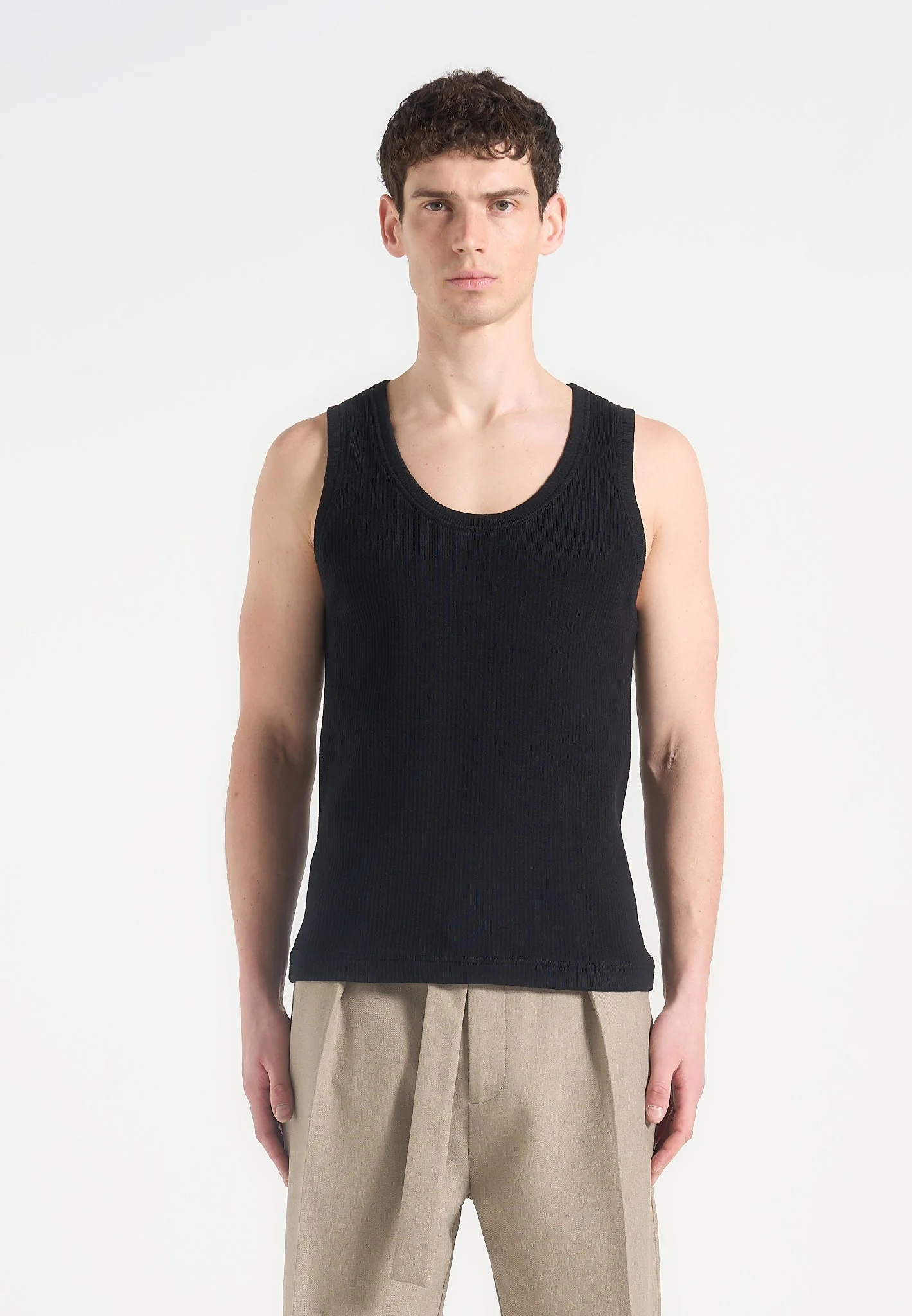 Justin - Ribbed Cotton Vest - Black - Image 4
