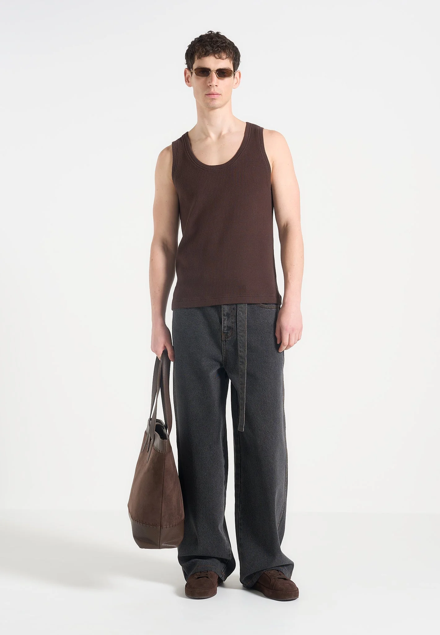 Justin - Ribbed Cotton Vest - Dark Brown - Image 2