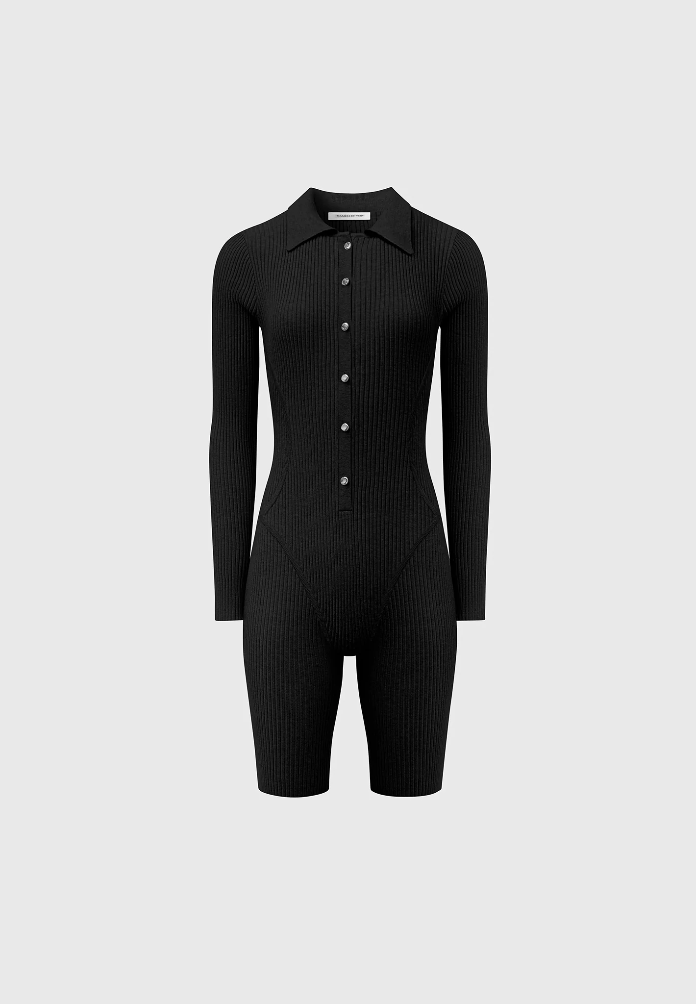 Ribbed Knit Long Sleeve Playsuit - Black - Image 3