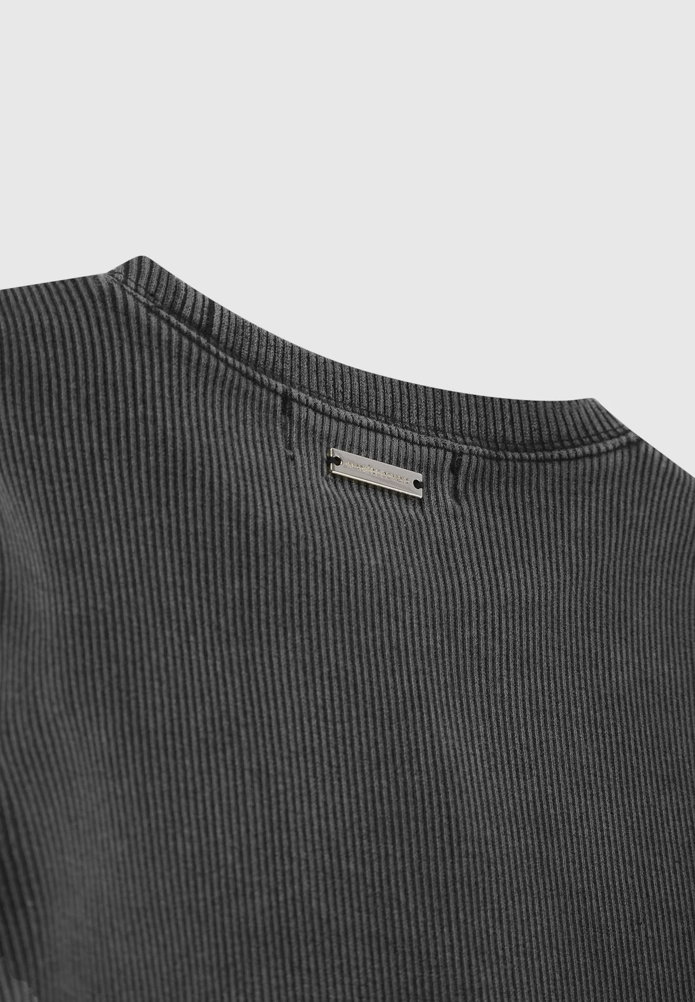 Ribbed Long Sleeve Top - Washed Grey - Image 7